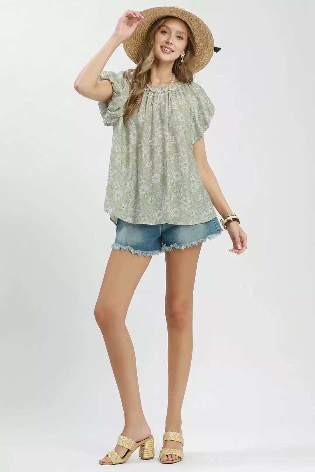 Umgee Floral Puff Sleeve Blouse