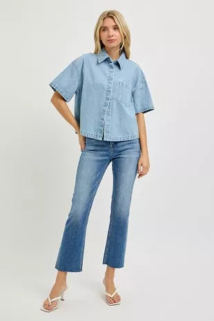 RISEN Oversized Half Sleeve Cropped Shirts