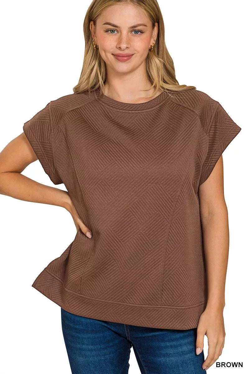 Zenana Textured Knit Jacquard Short Sleeve Top