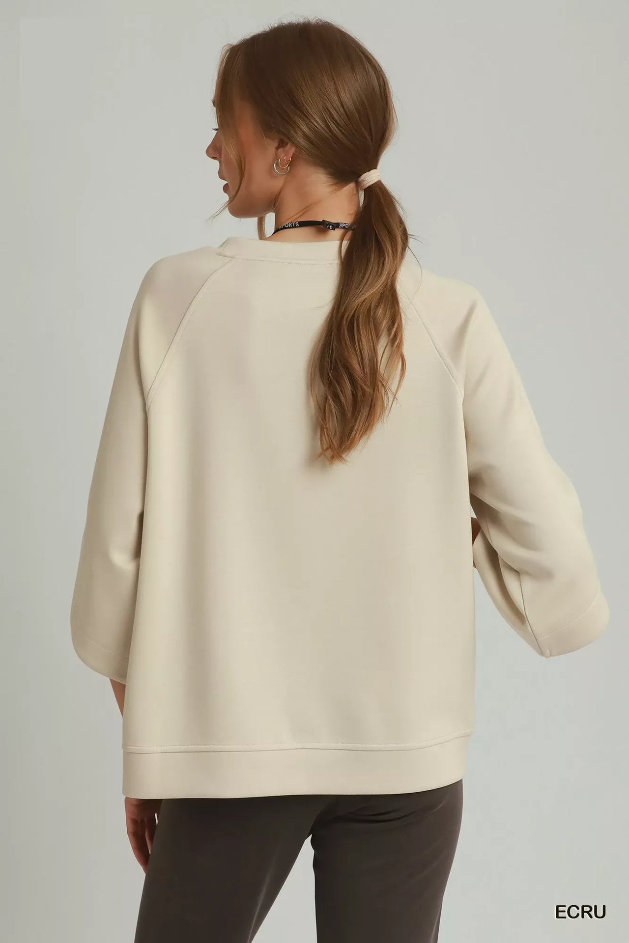 Umgee Round Hem Raglan Sleeve Top
