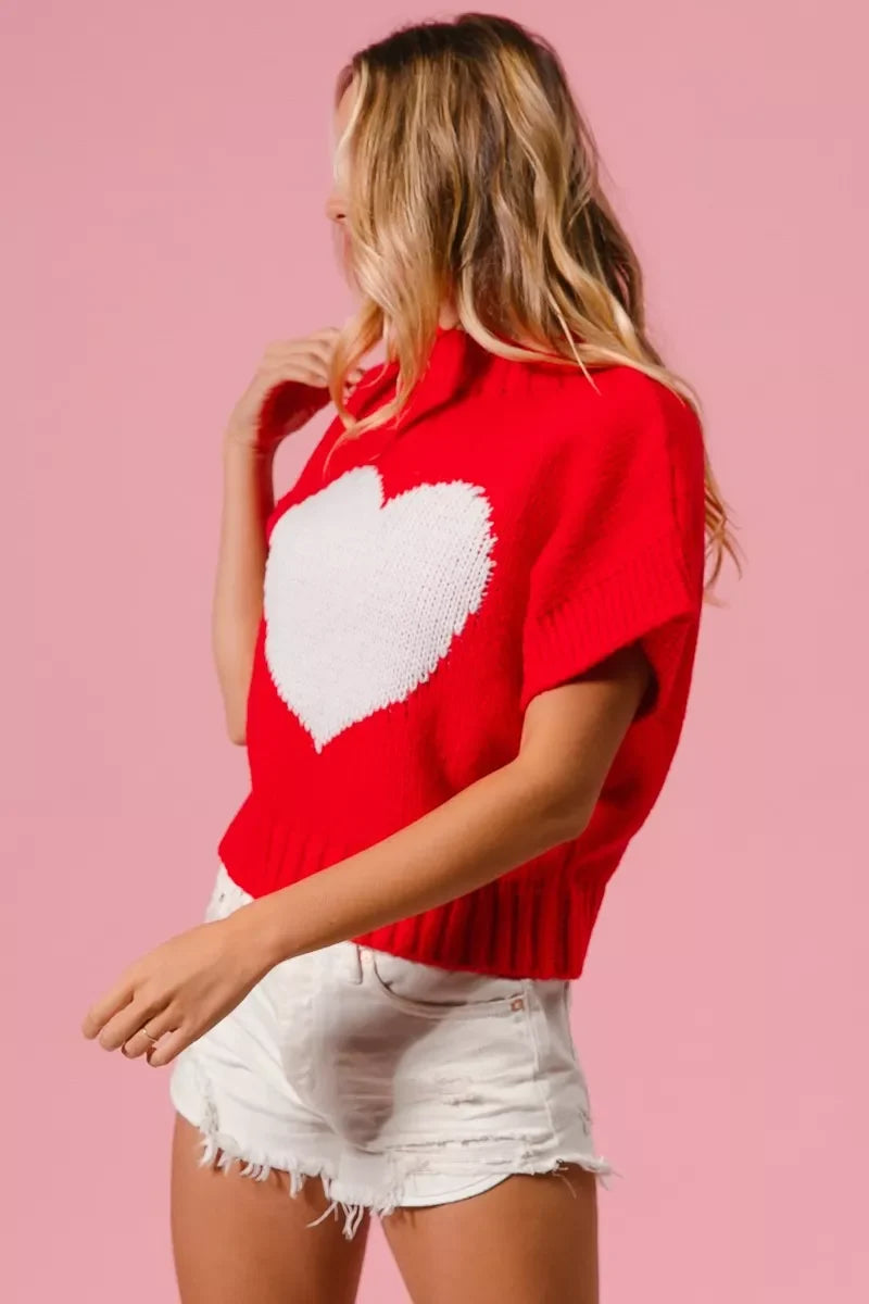 BiBi Rib Banded Heart Pattern Valentines Sweater