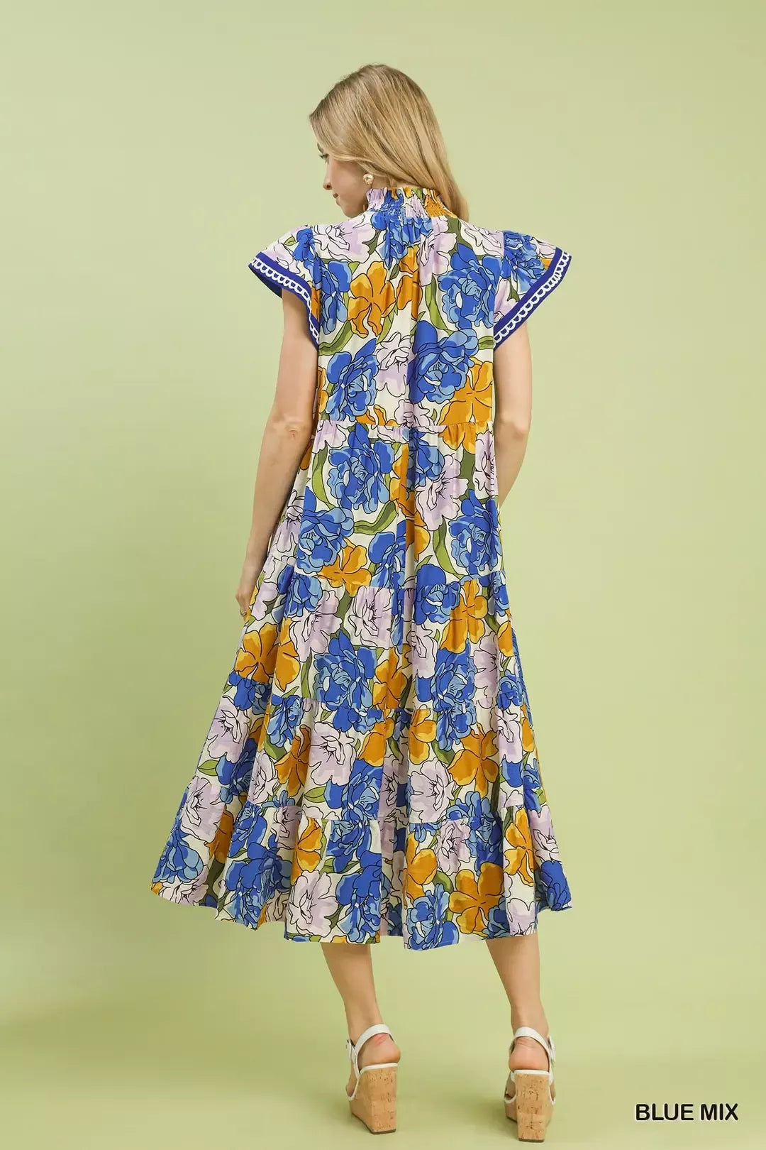 Umgee Mix Bold Floral Tiered Midi Dress
