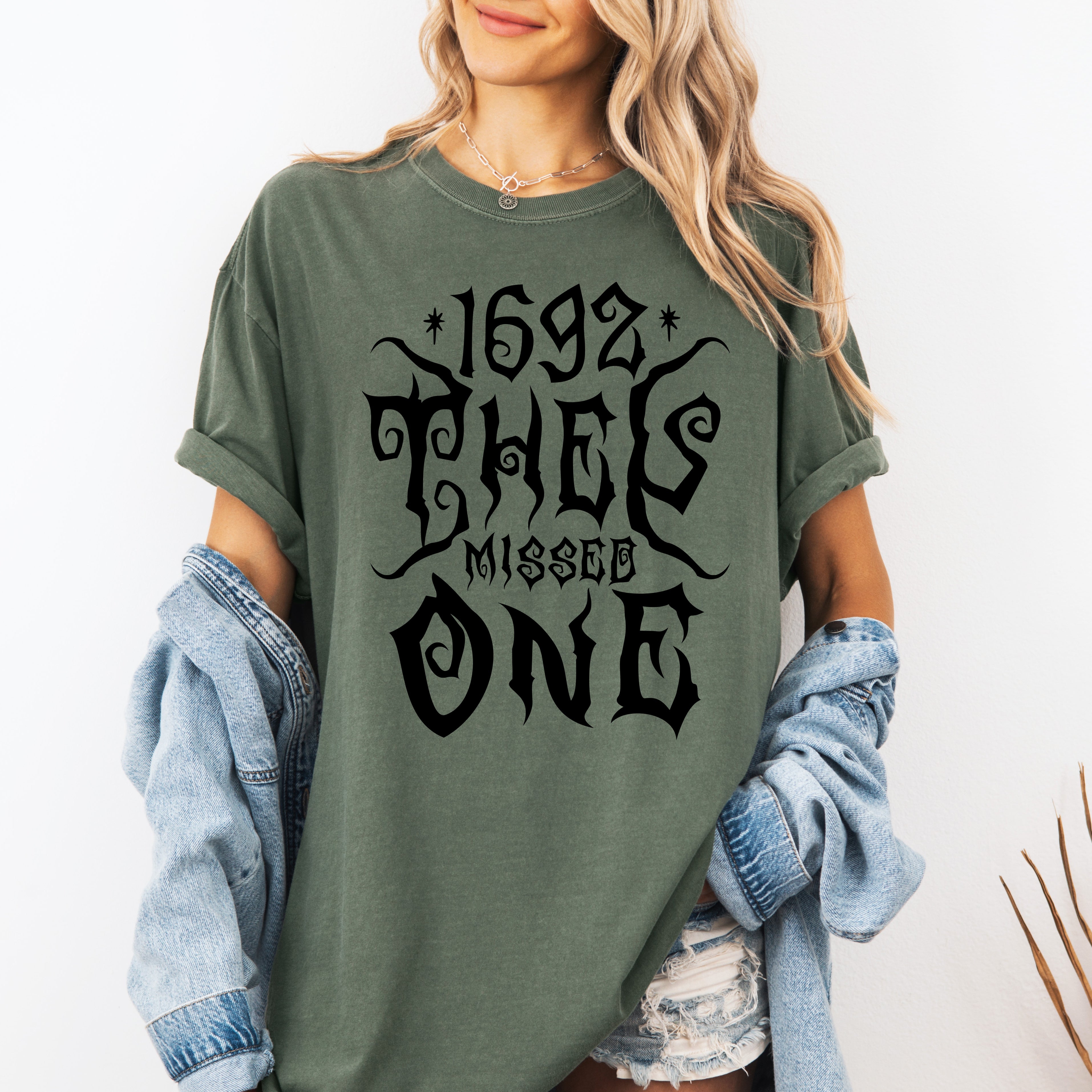 1692 They Missed One Salem Spooky Halloween Witch Shimmering Ghost Comfort Colors Tee