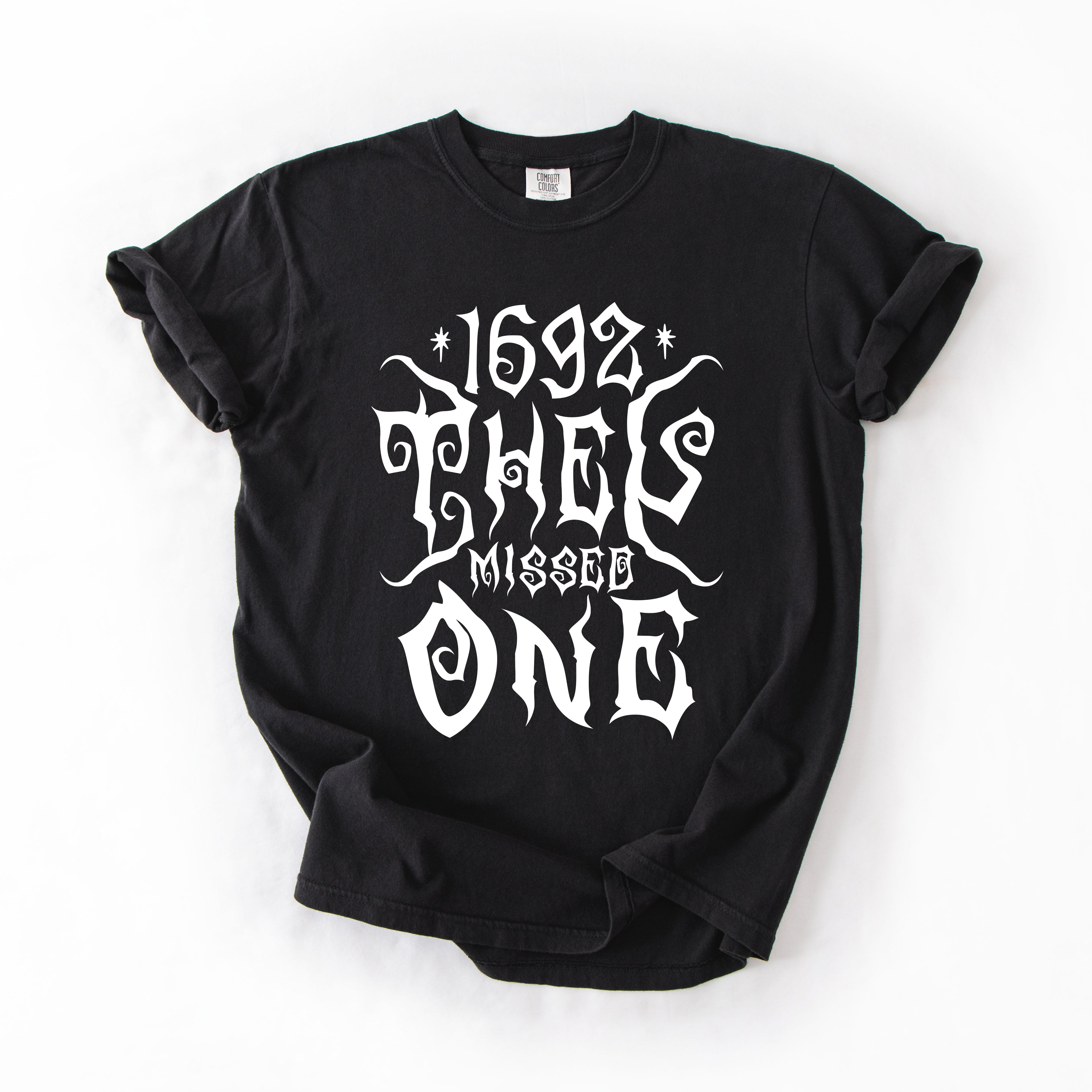 1692 They Missed One Salem Spooky Halloween Witch Shimmering Ghost Comfort Colors Tee