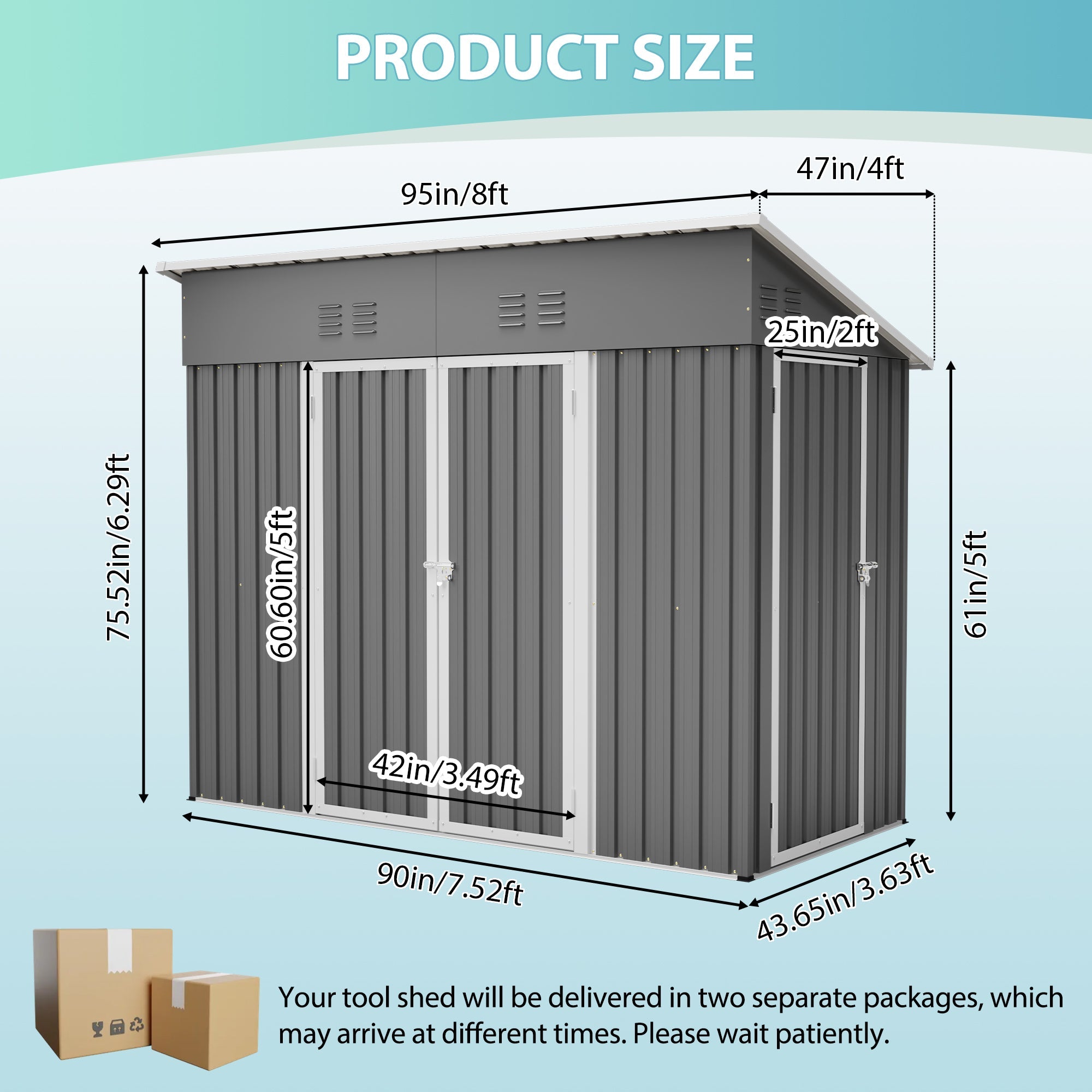 4x8 Slope-Roof Reinforced Storage Shed with Weatherproof Sloping Roof & 4 Air Vents, Heavy-Duty Sturdy Metal Frame, Left/Right Optional Door, Outdoor Tool Shed Warehouse for Garden Storage Pet House