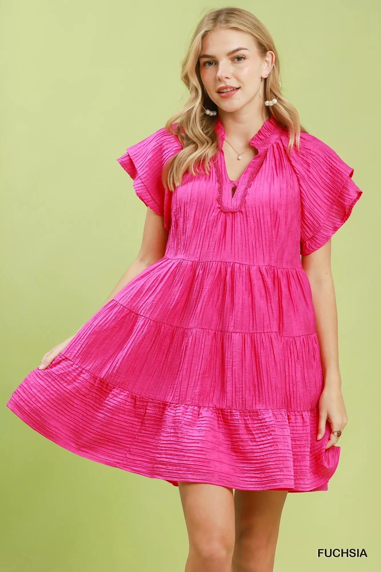 Umgee Tiered Ruffle Sleeve Textured Mini Dress