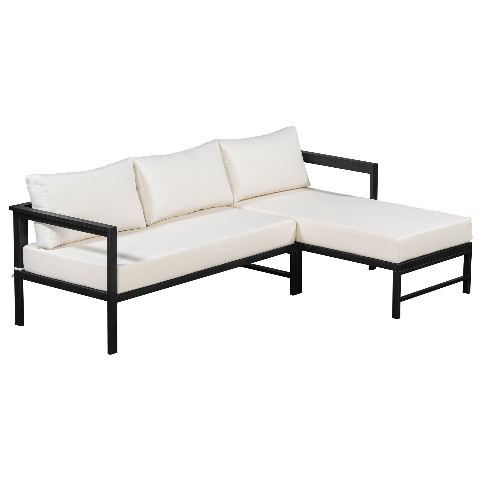 U_style Outdoor L-Shaped Sofa with Iron Frame,Weather-Resistant Patio Sofa Set with Ultra-Thick Cushions,Comfortable Seating for 3,Ideal for Patio, Balcony,and Garden