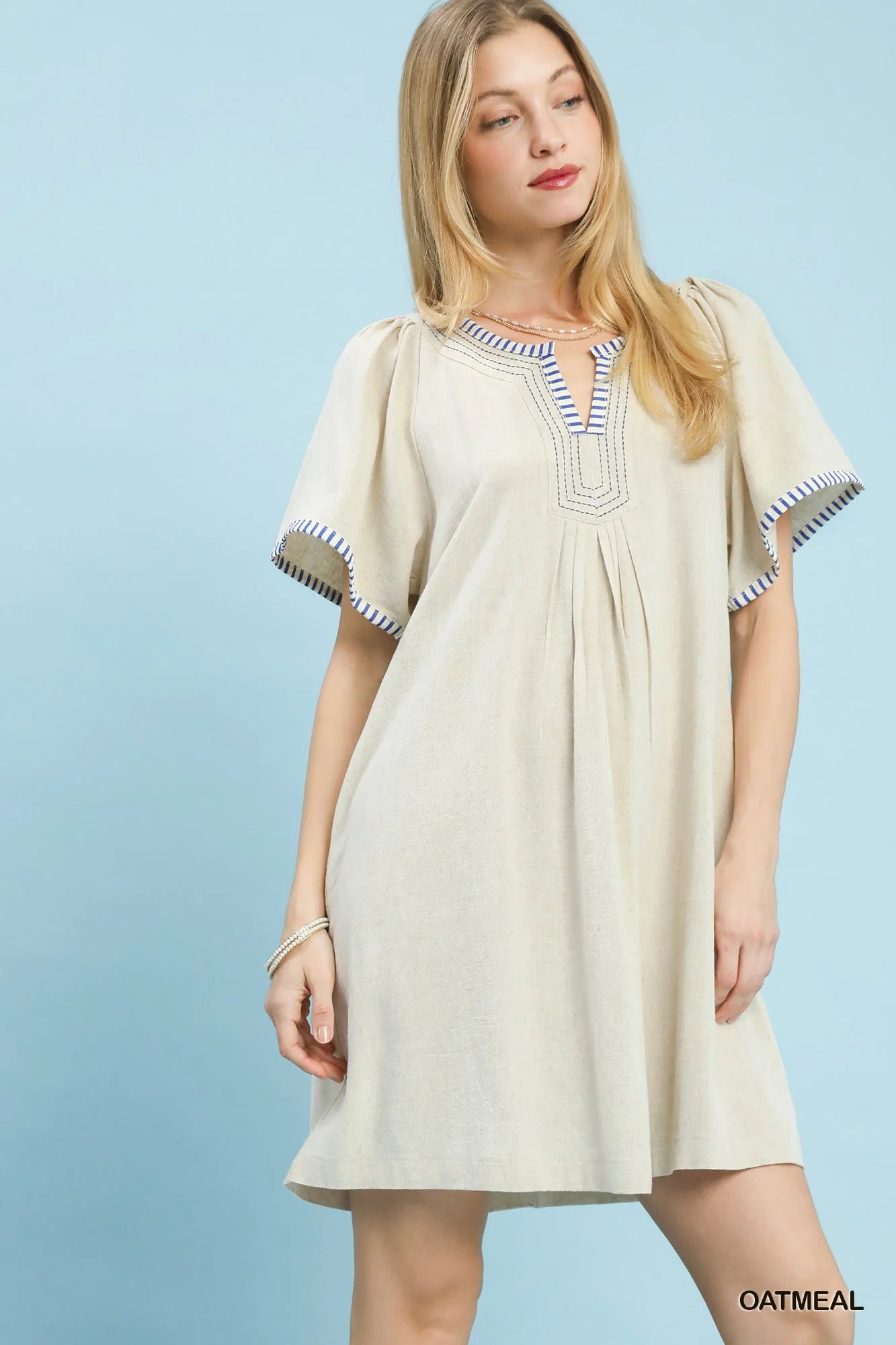 Umgee Linen Trim Tunic Dress