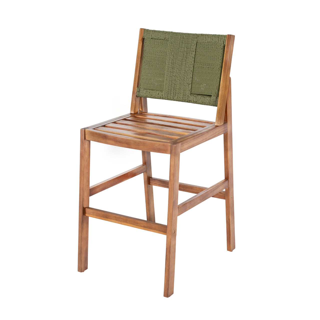 4 Pieces Arly Green Outdoor Bar Stool Solid Acacia Wood and Woven Wicker
