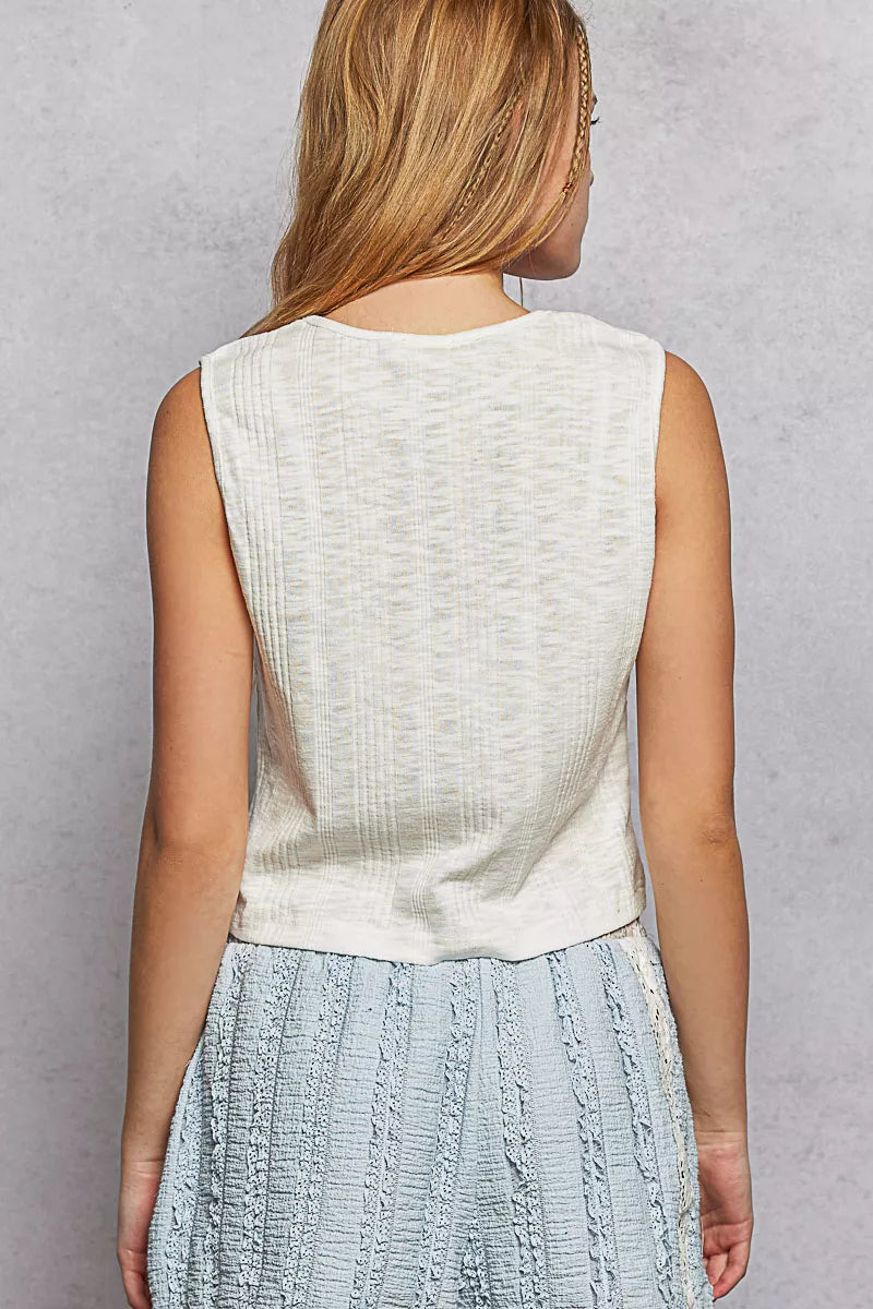 POL Textured Round Neck Cropped Tank
