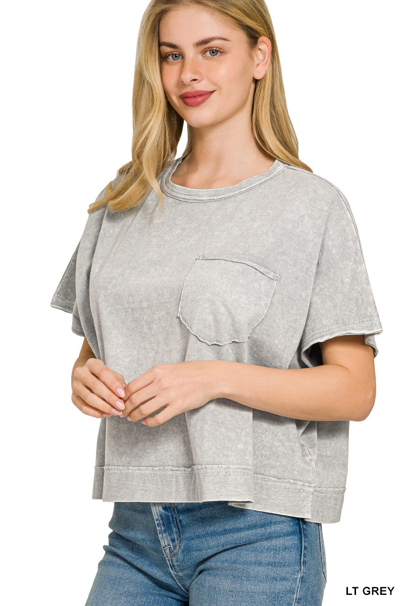 Zenana Halo Snow Washed Boxy Top & Shorts Set