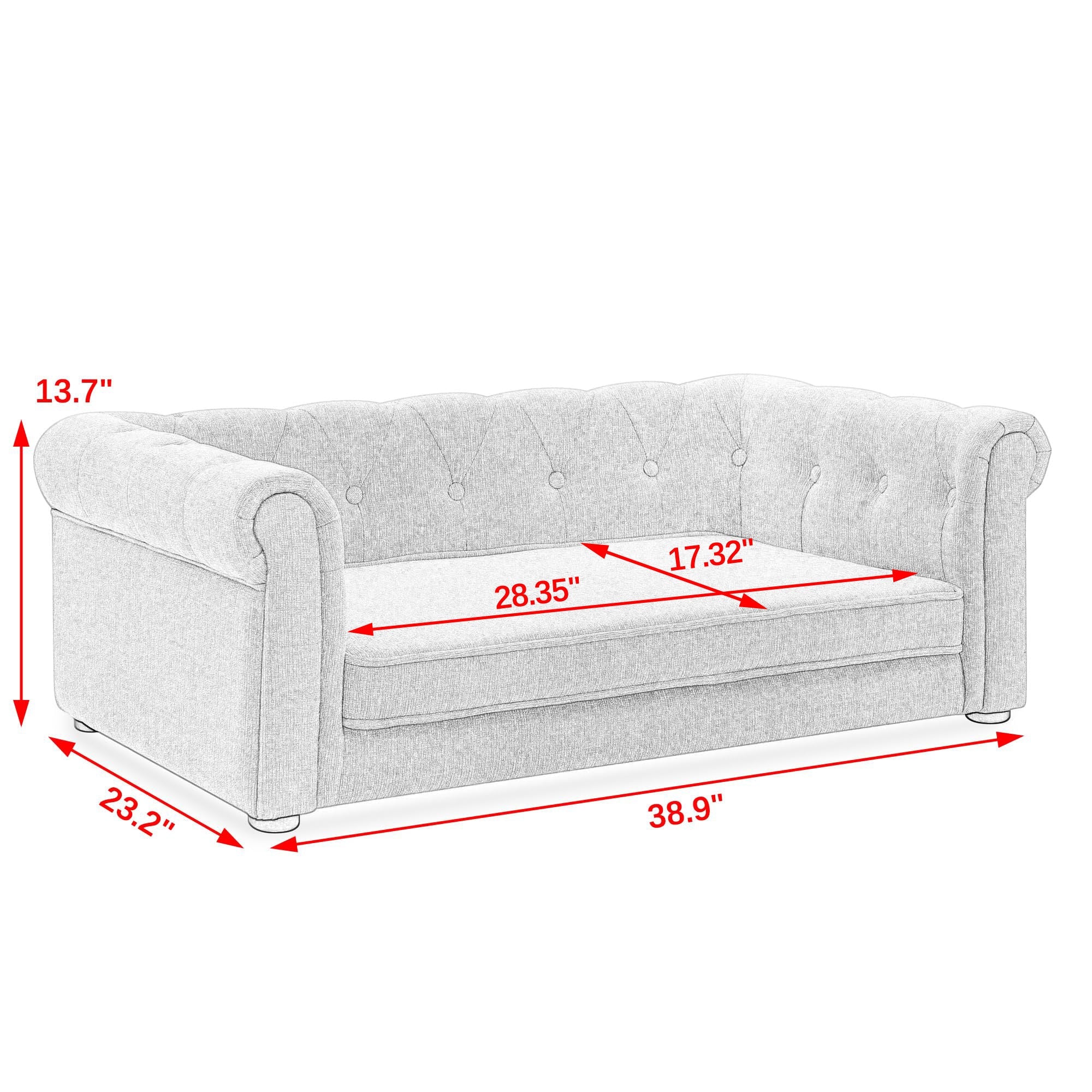 Modern Style Elegant Rectangle Pet Bed for Small and Medium Dogs, Durable Elevated Dog Sofa, Dark Grey Foam