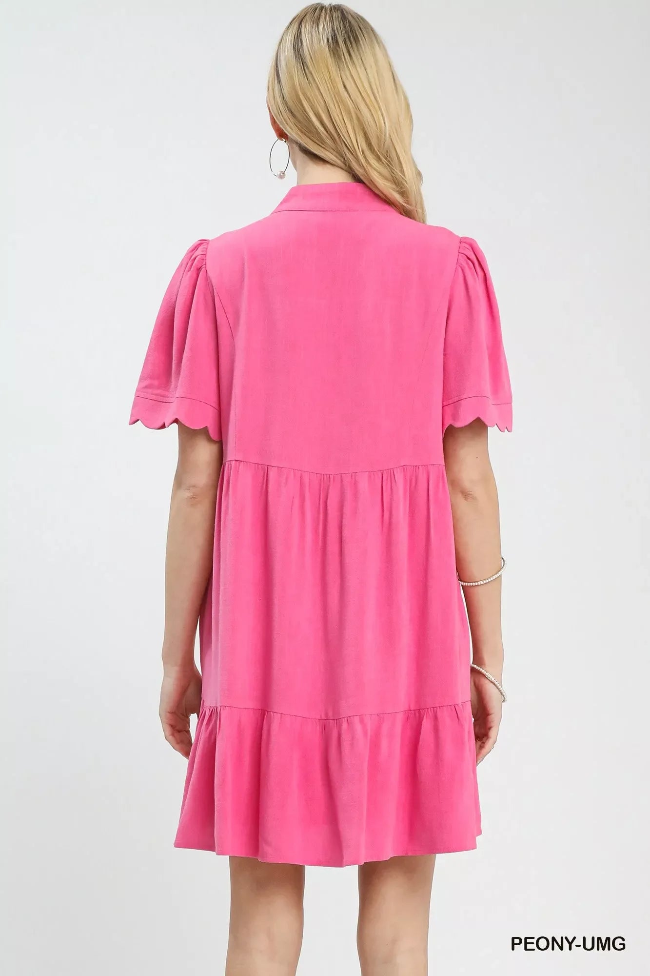 Umgee Linen Tiered Babydoll Dress with Scalloped Sleeves