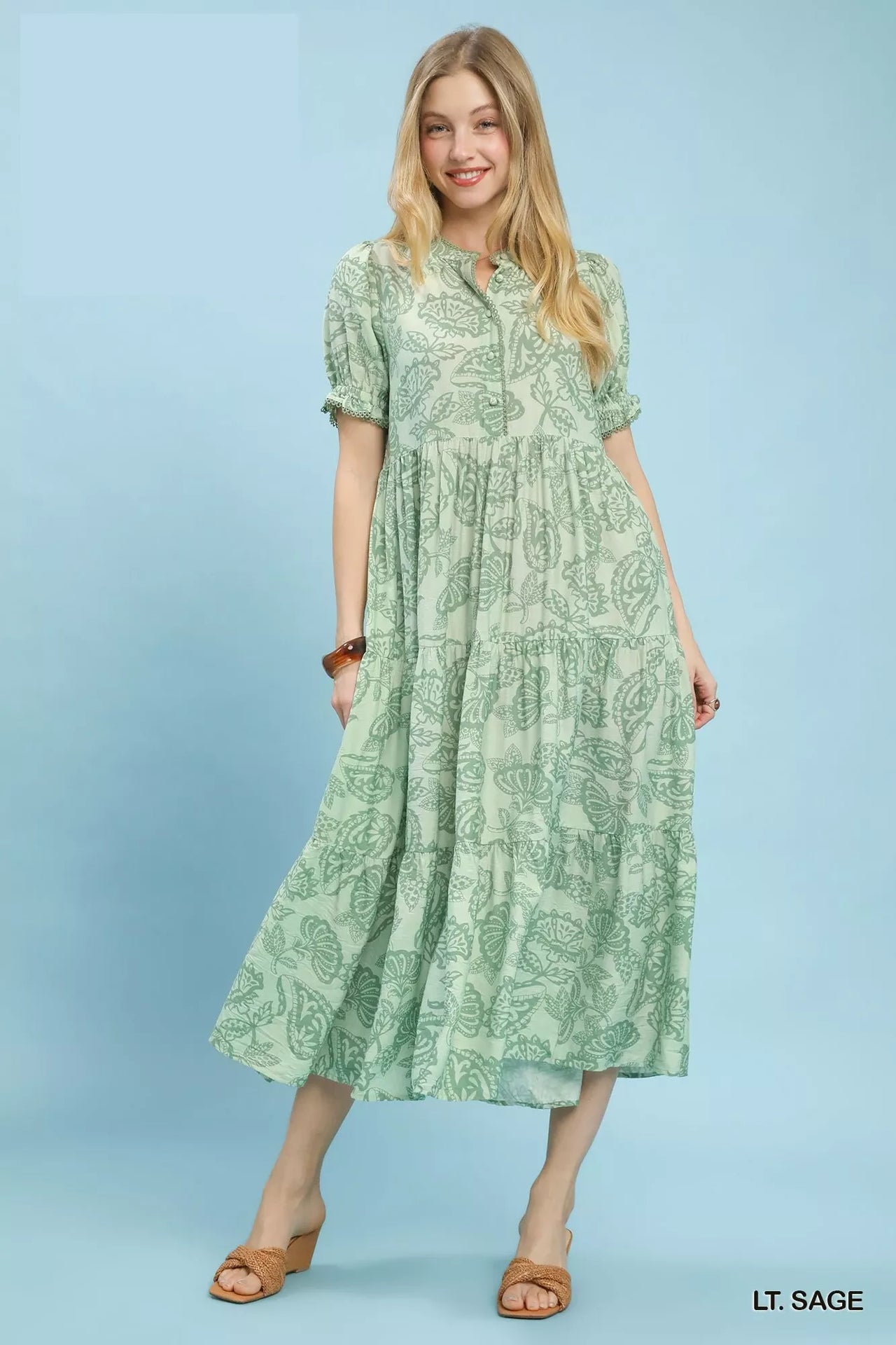 Umgee Paisley Print Tiered Midi Dress