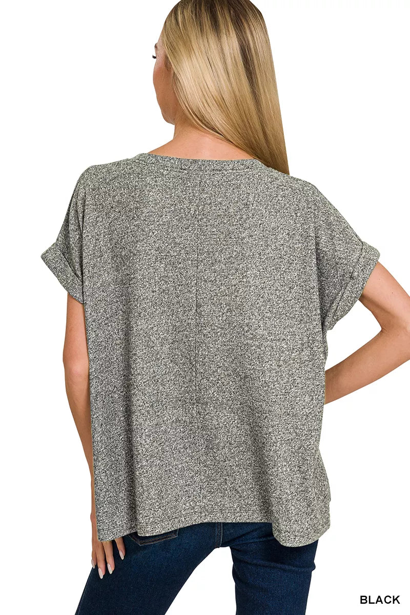 Zenana Soft Melange Hacci Short Sleeve Round Neck Top