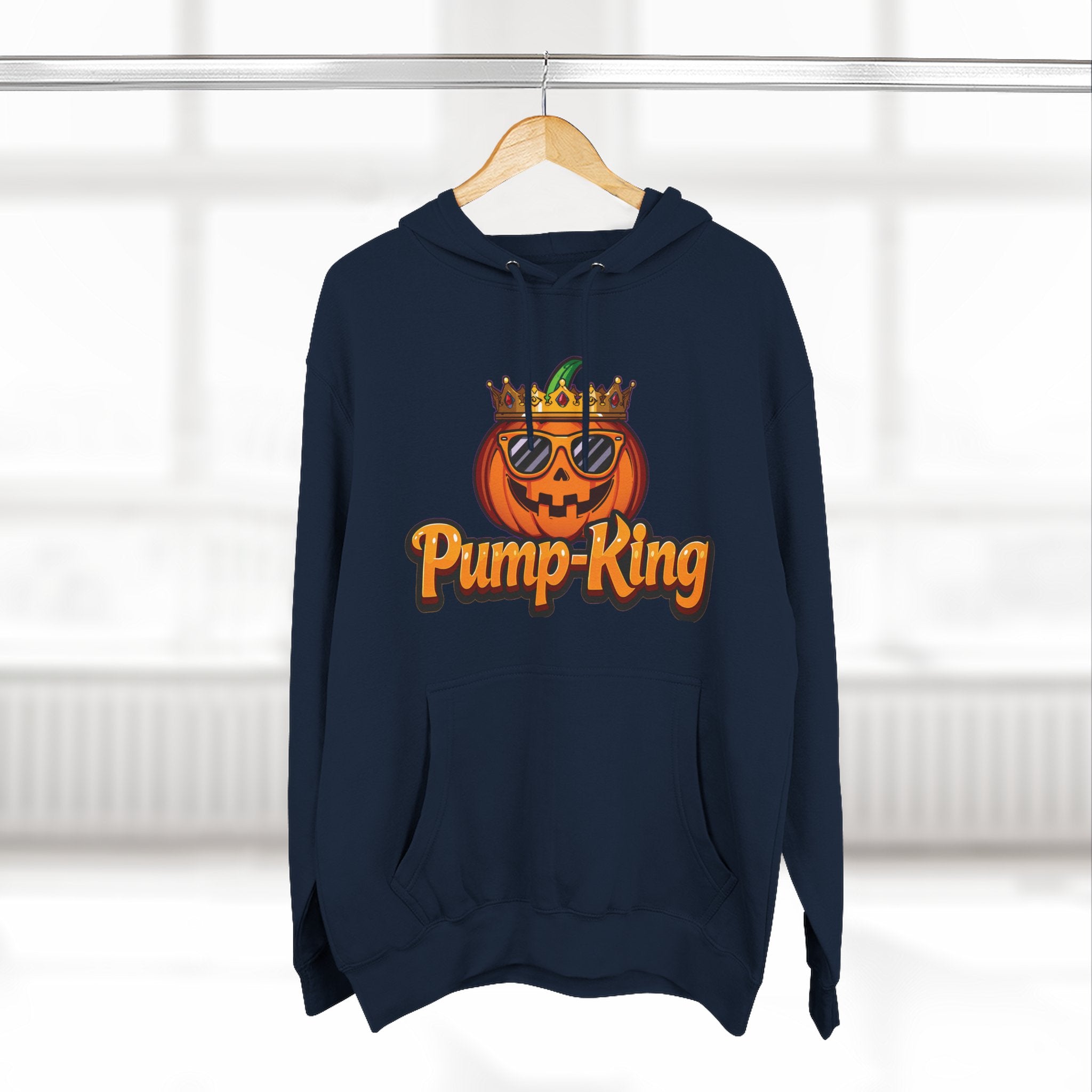 Pump-King Halloween Hoodie, Cozy Fleece Sweatshirt for Fall, Funny Pumpkin Apparel, Autumn Style, Perfect for Halloween Celebrations