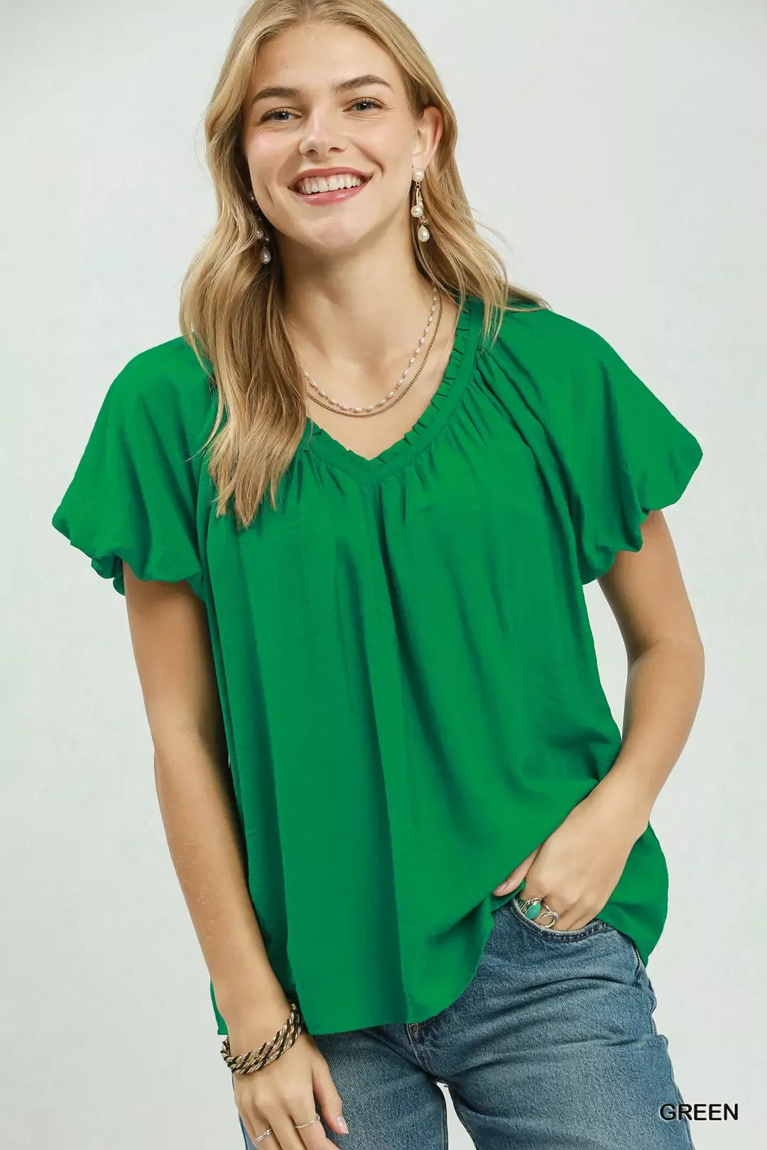 Umgee Gathered V-Neck Top