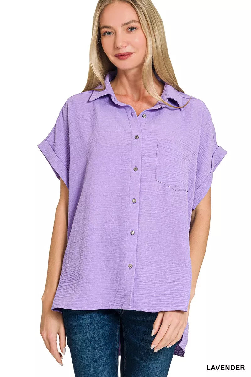 Zenana Woven Airflow Button Down Shirt