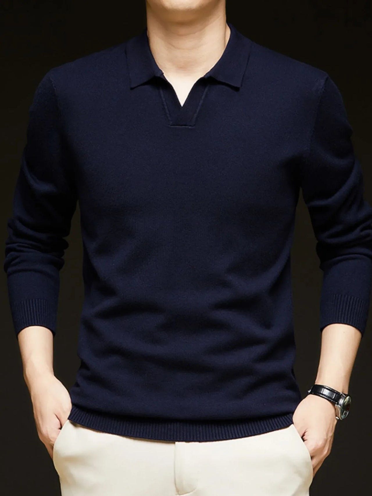 Men's Full Size Collared Neck Long Sleeve Polo Plus Size