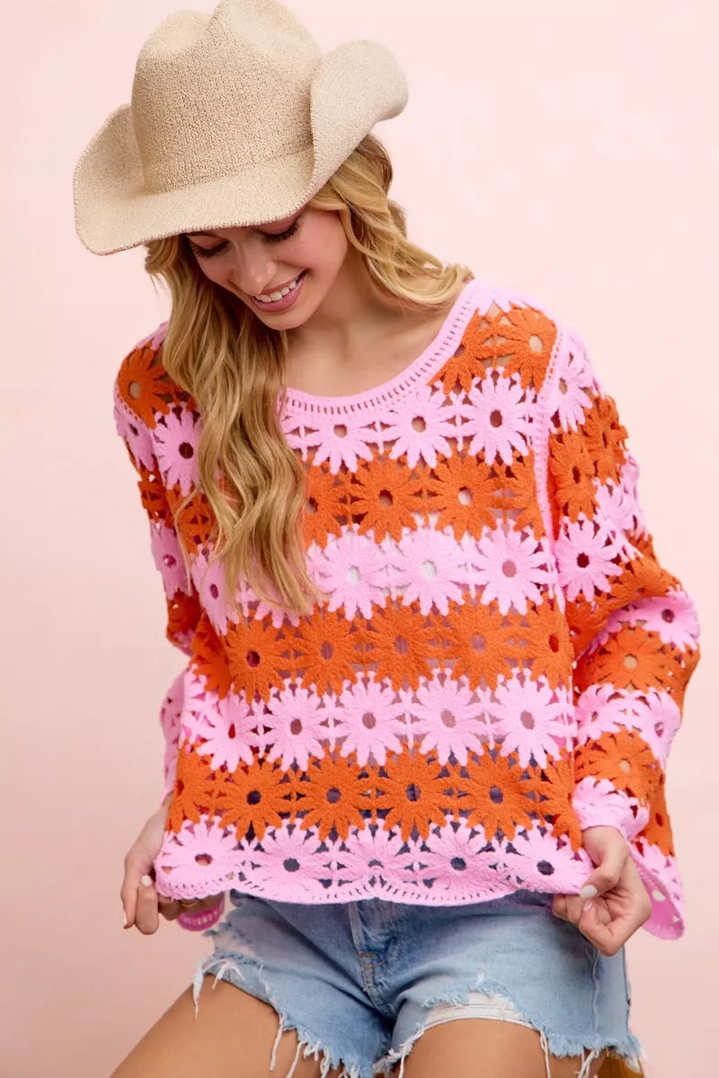 BiBi Flower Crochet Knit Top
