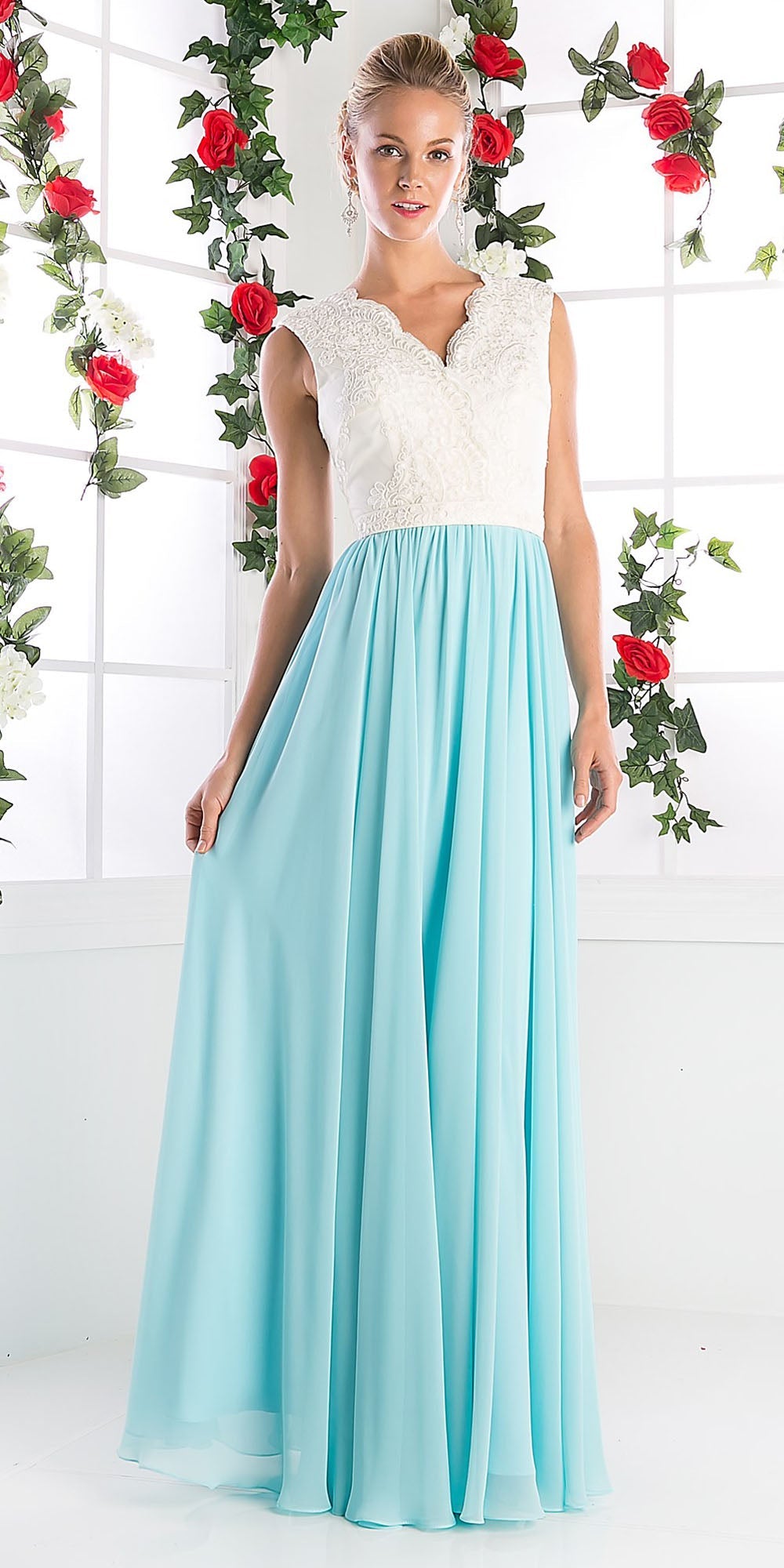 Cinderella Divine 1965 Sleeveless Dress V-Neck Embroidered Bodice