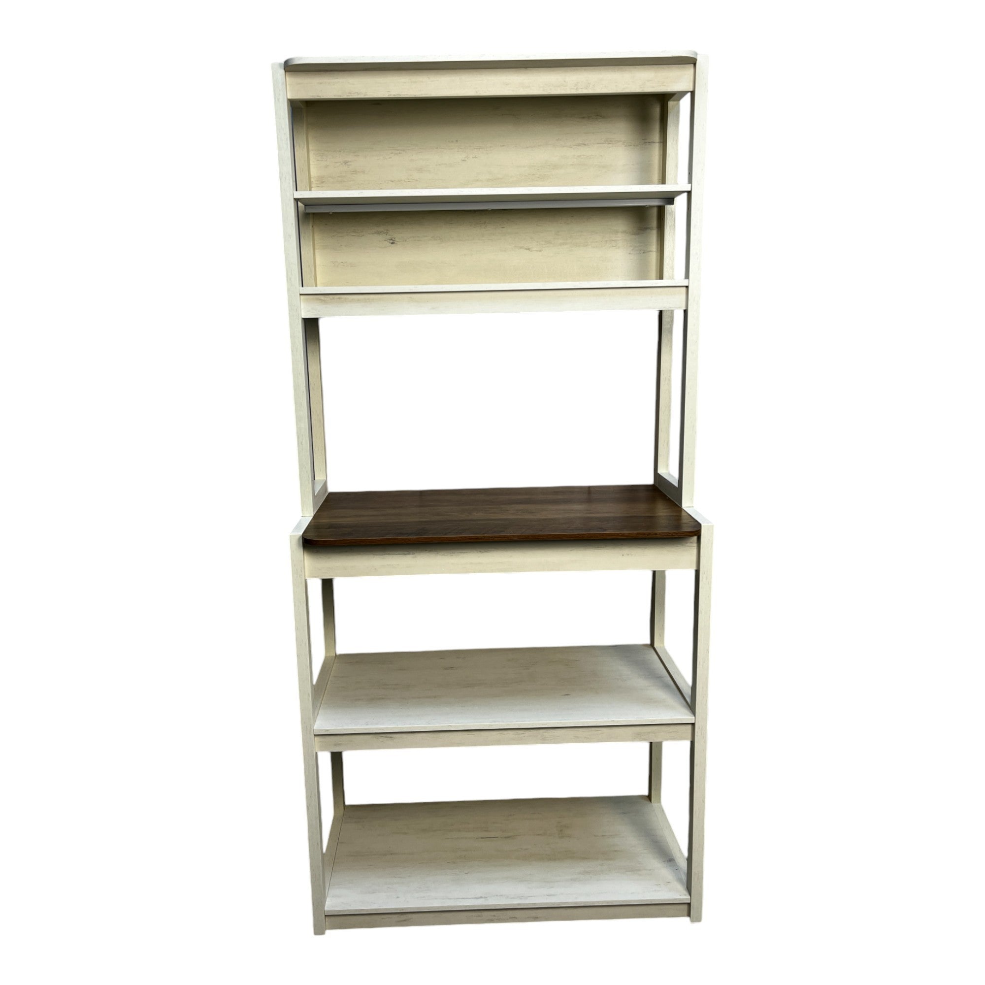31.50' White and Rustic Brown color 5-Tier Bakers Rack for Kitchen with Storage, Coffee Bar, Kitchen Shelves,  Microwave Stand