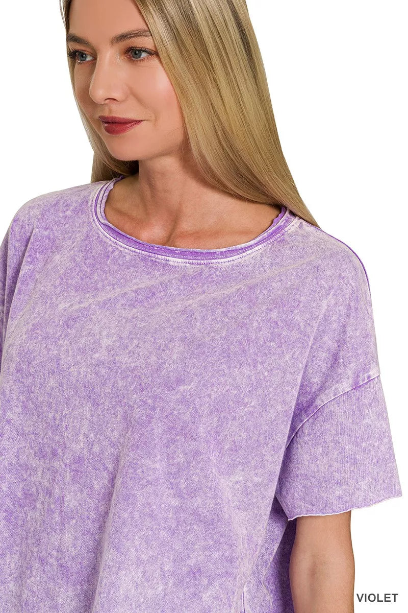 Zenana Halo Washed Cotton Short Sleeve Top