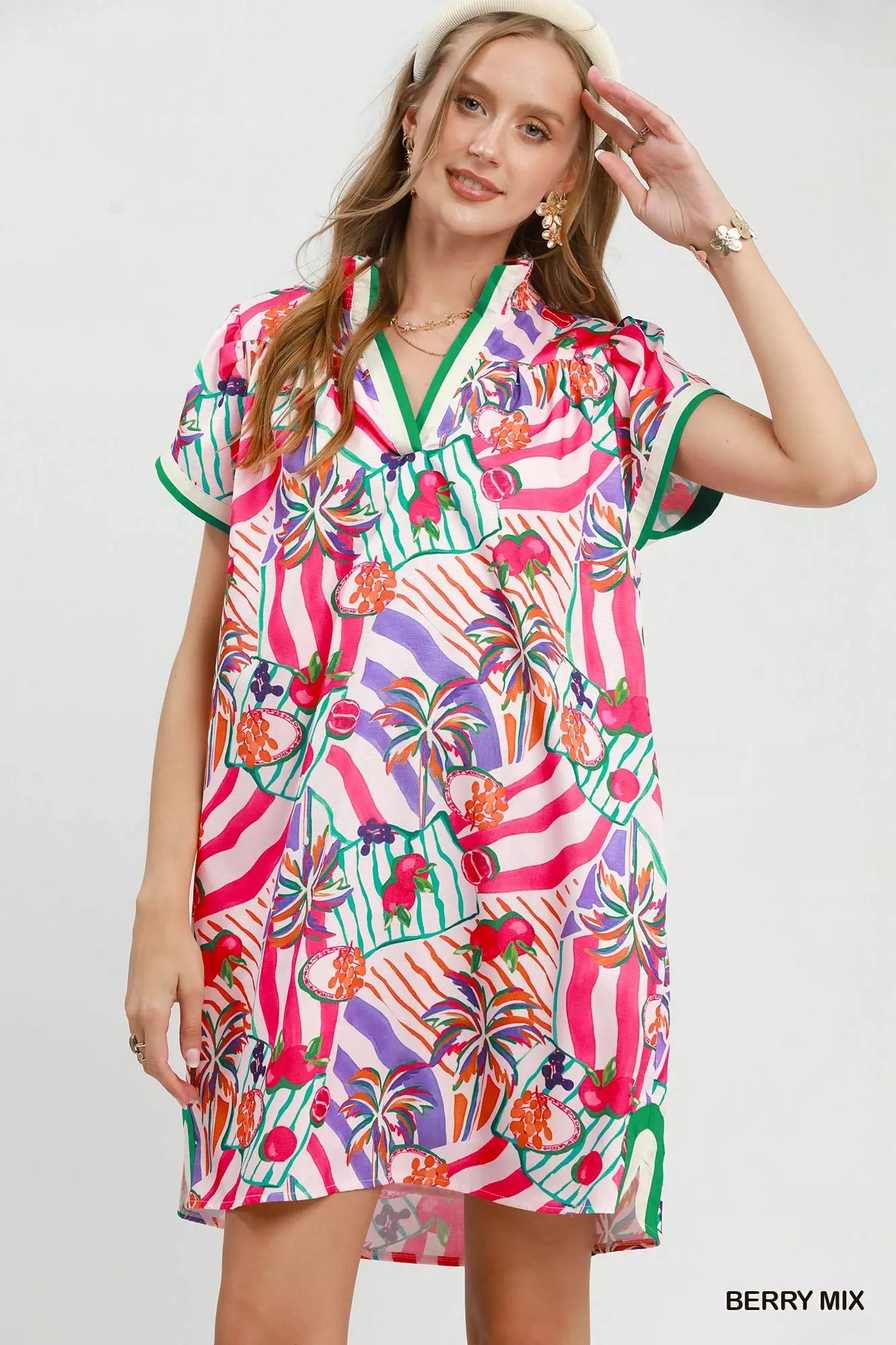 Umgee Tropical Print Collared Shift Dress