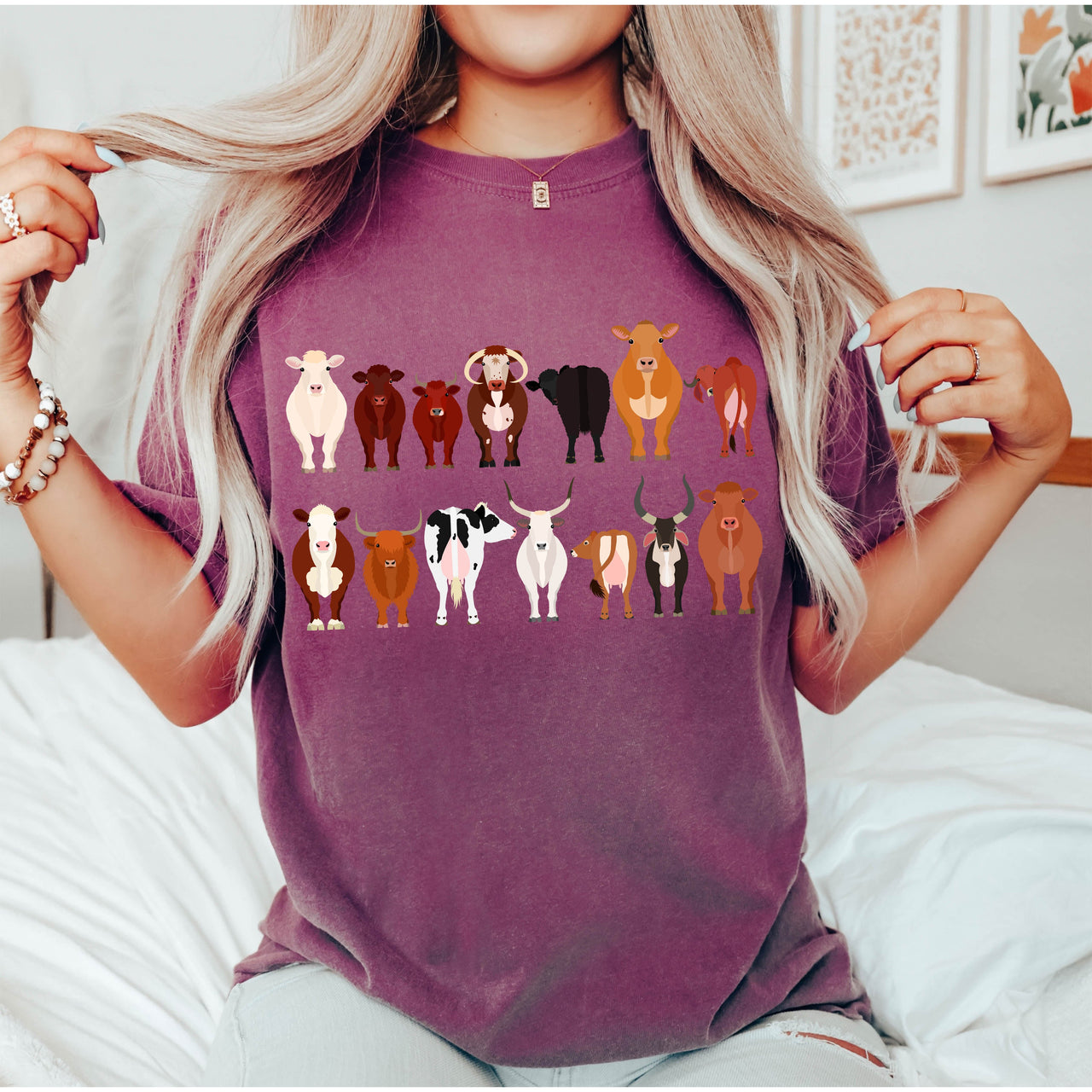 Cow Lovers Farm Animal Illustration With Multiple Cow Breeds Art Comfort Colors Tee