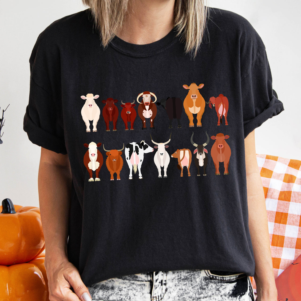 Cow Lovers Farm Animal Illustration With Multiple Cow Breeds Art Comfort Colors Tee