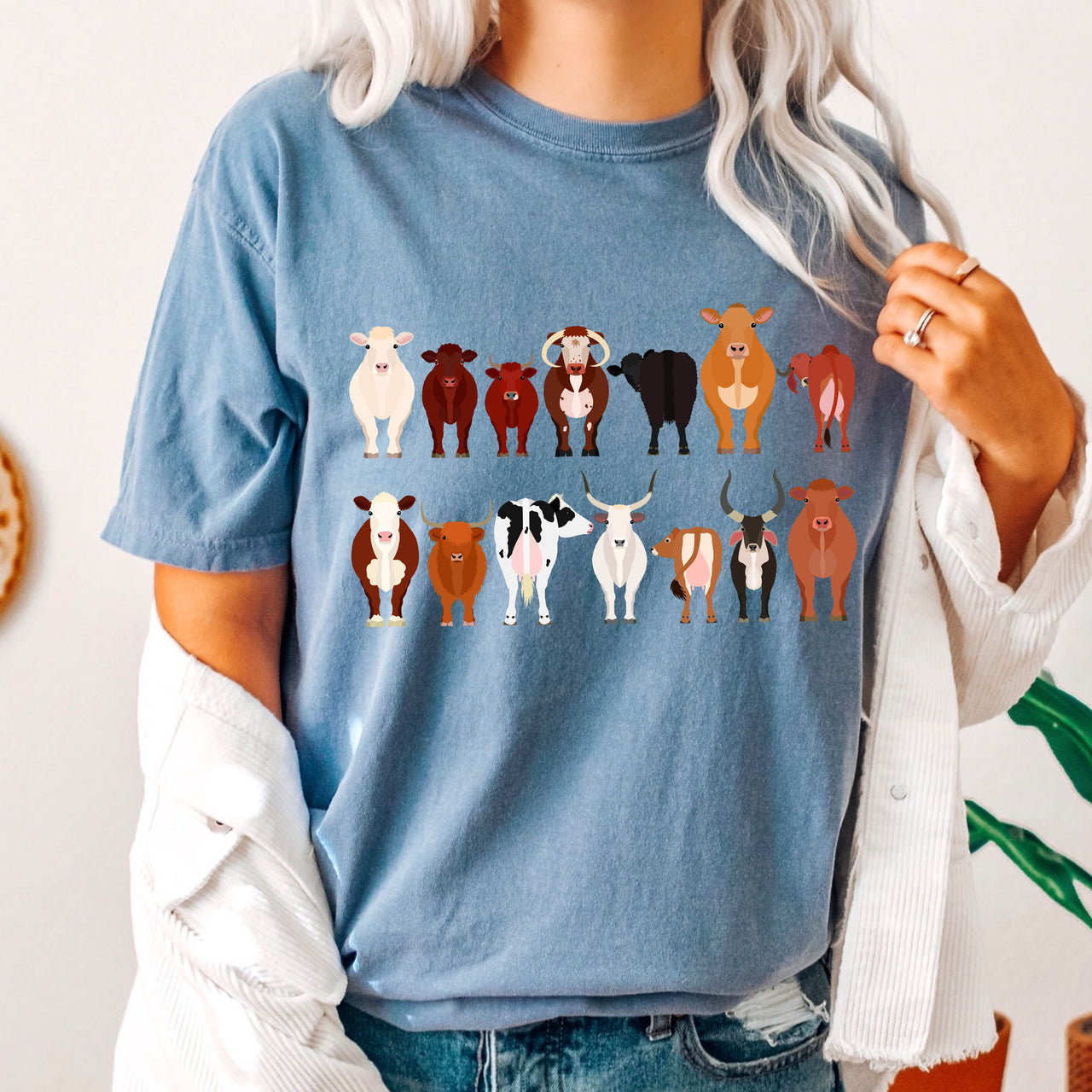 Cow Lovers Farm Animal Illustration With Multiple Cow Breeds Art Comfort Colors Tee