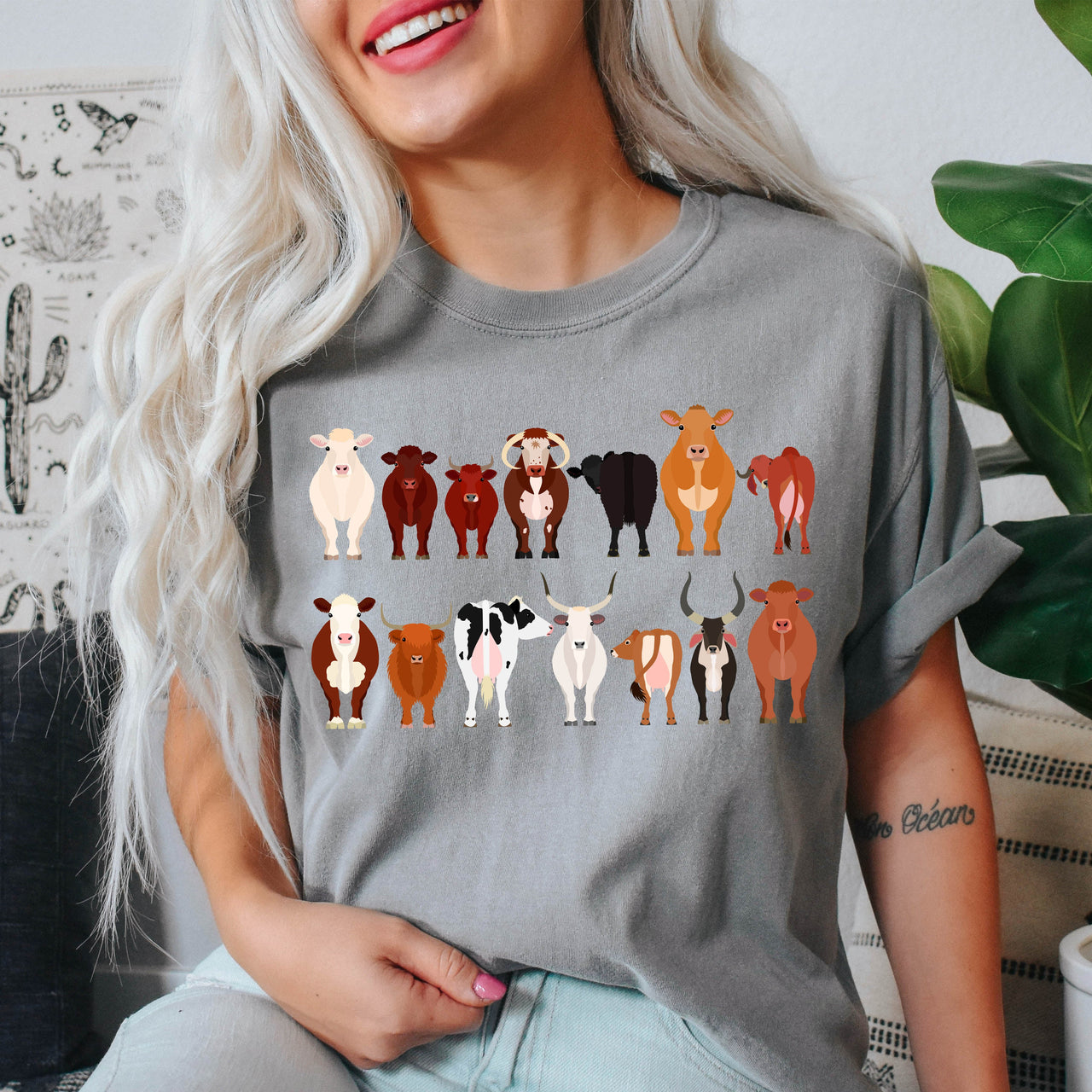 Cow Lovers Farm Animal Illustration With Multiple Cow Breeds Art Comfort Colors Tee