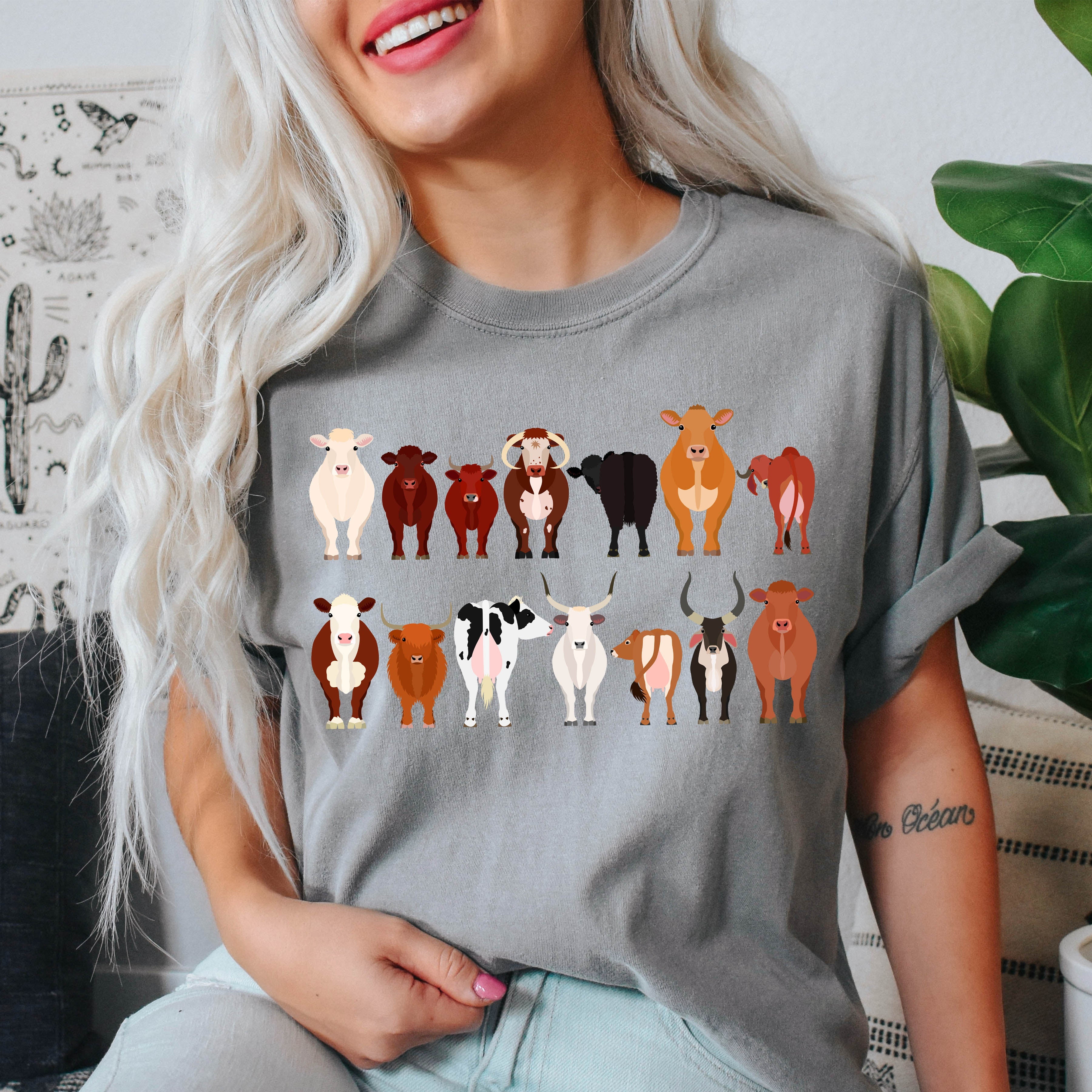 Cow Lovers Farm Animal Illustration With Multiple Cow Breeds Art Comfort Colors Tee
