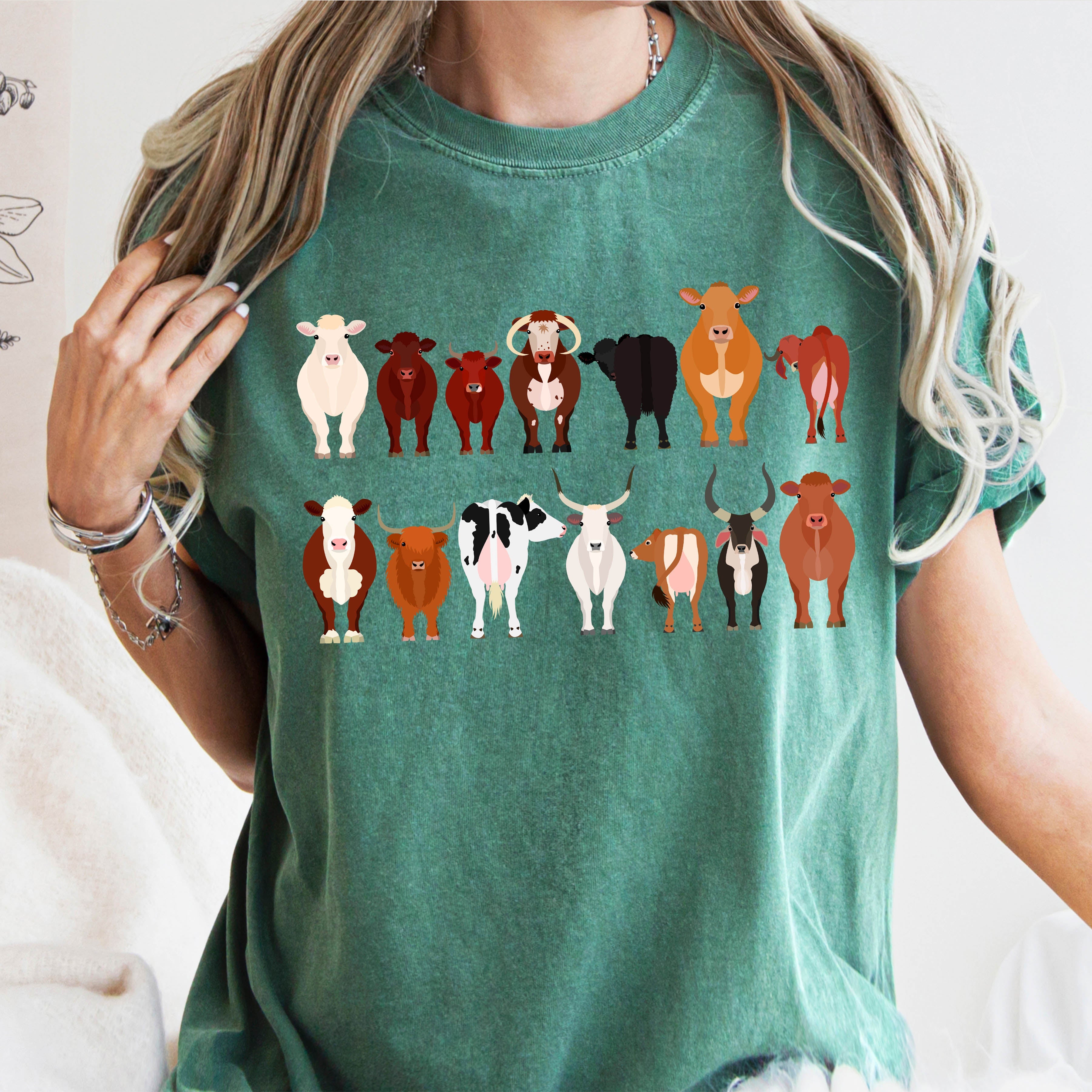Cow Lovers Farm Animal Illustration With Multiple Cow Breeds Art Comfort Colors Tee