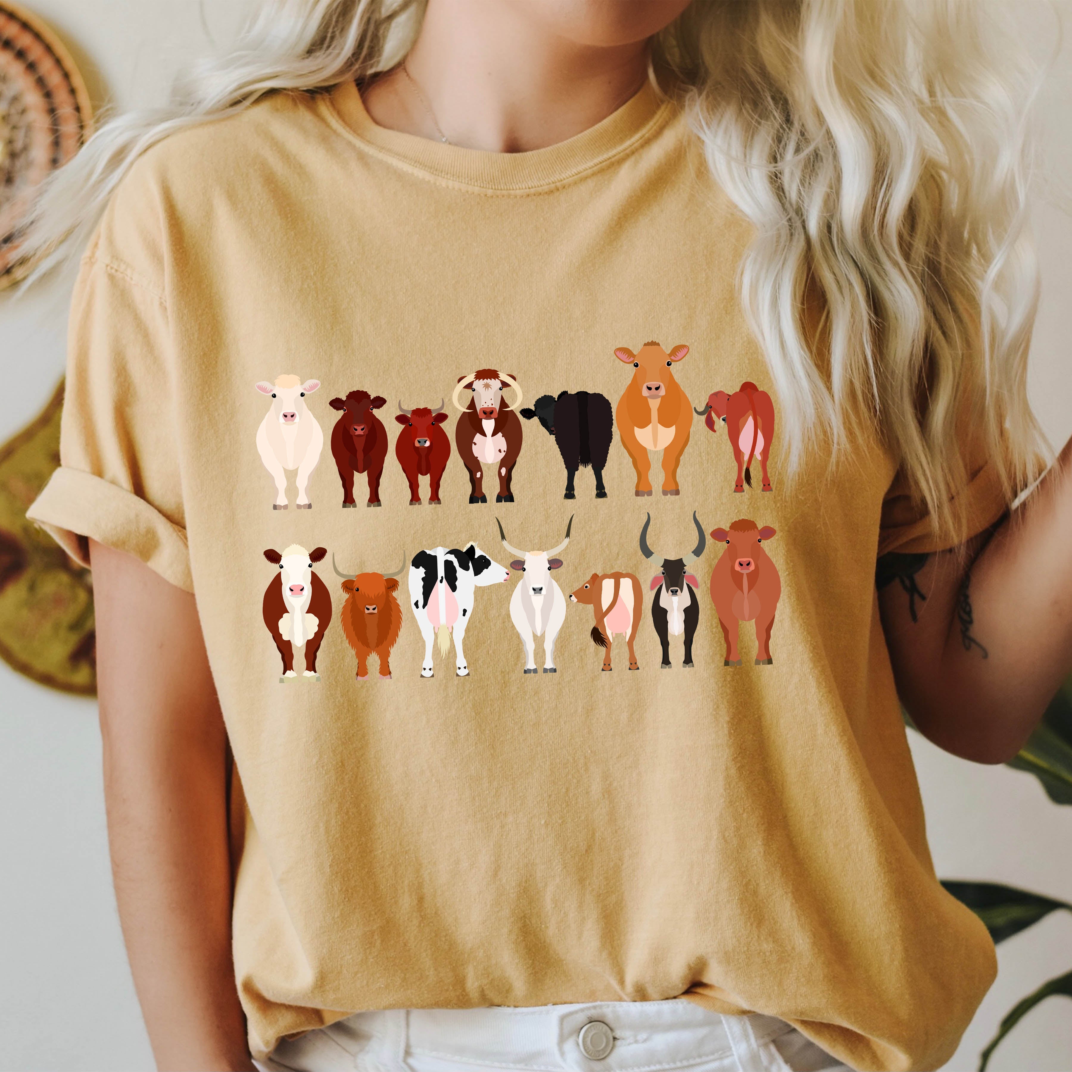 Cow Lovers Farm Animal Illustration With Multiple Cow Breeds Art Comfort Colors Tee
