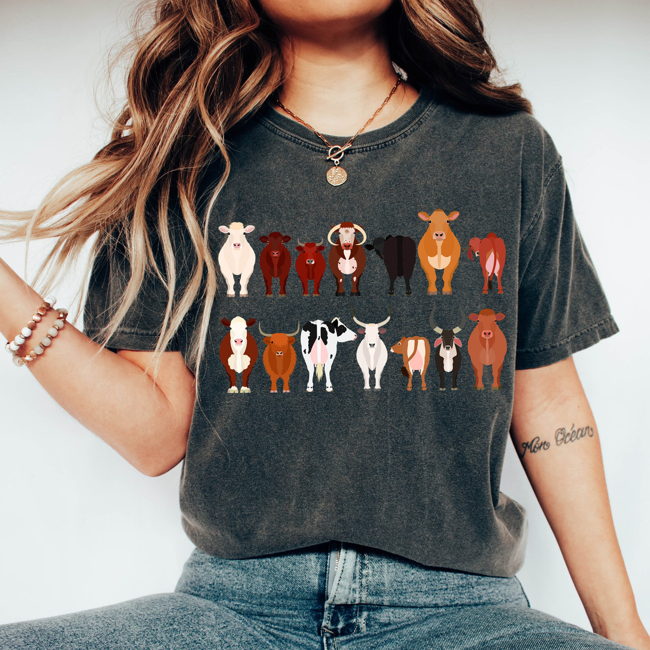 Cow Lovers Farm Animal Illustration With Multiple Cow Breeds Art Comfort Colors Tee