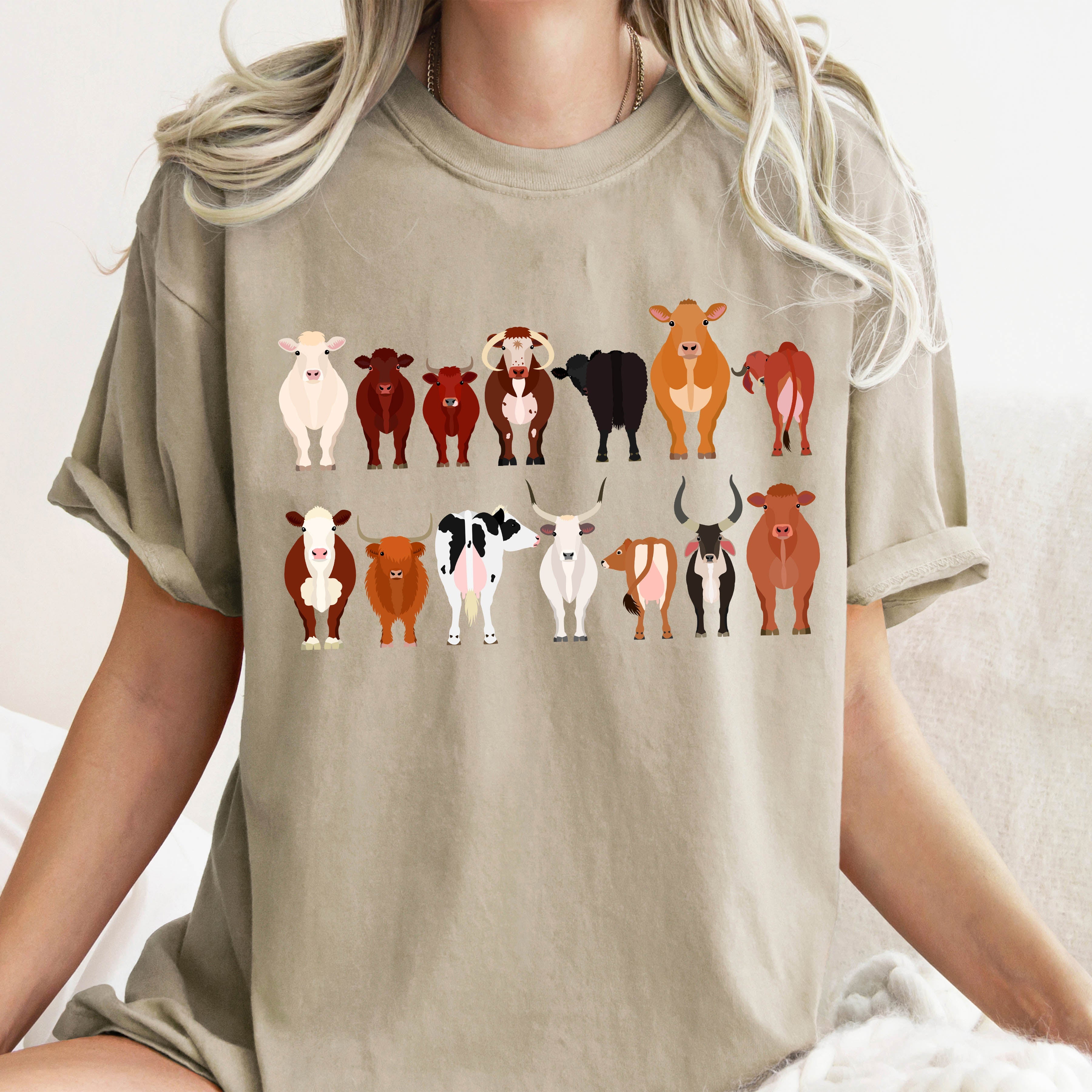 Cow Lovers Farm Animal Illustration With Multiple Cow Breeds Art Comfort Colors Tee