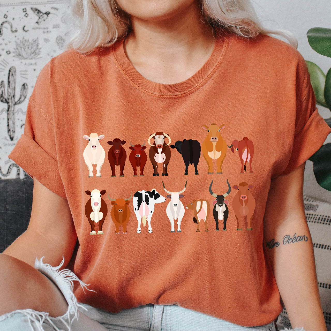 Cow Lovers Farm Animal Illustration With Multiple Cow Breeds Art Comfort Colors Tee