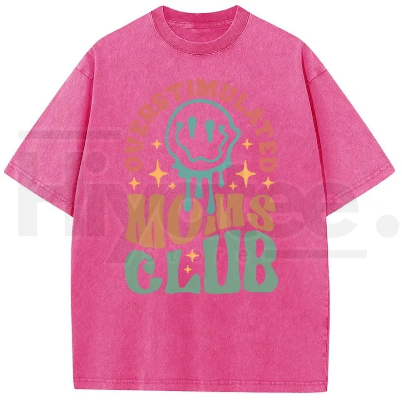 Holafish Oversized Acid Wash Vintage “MOM’S Club” T-Shirt – Heavyweight Cotton Streetwear Graphic Tee, Mother’s Day Gift