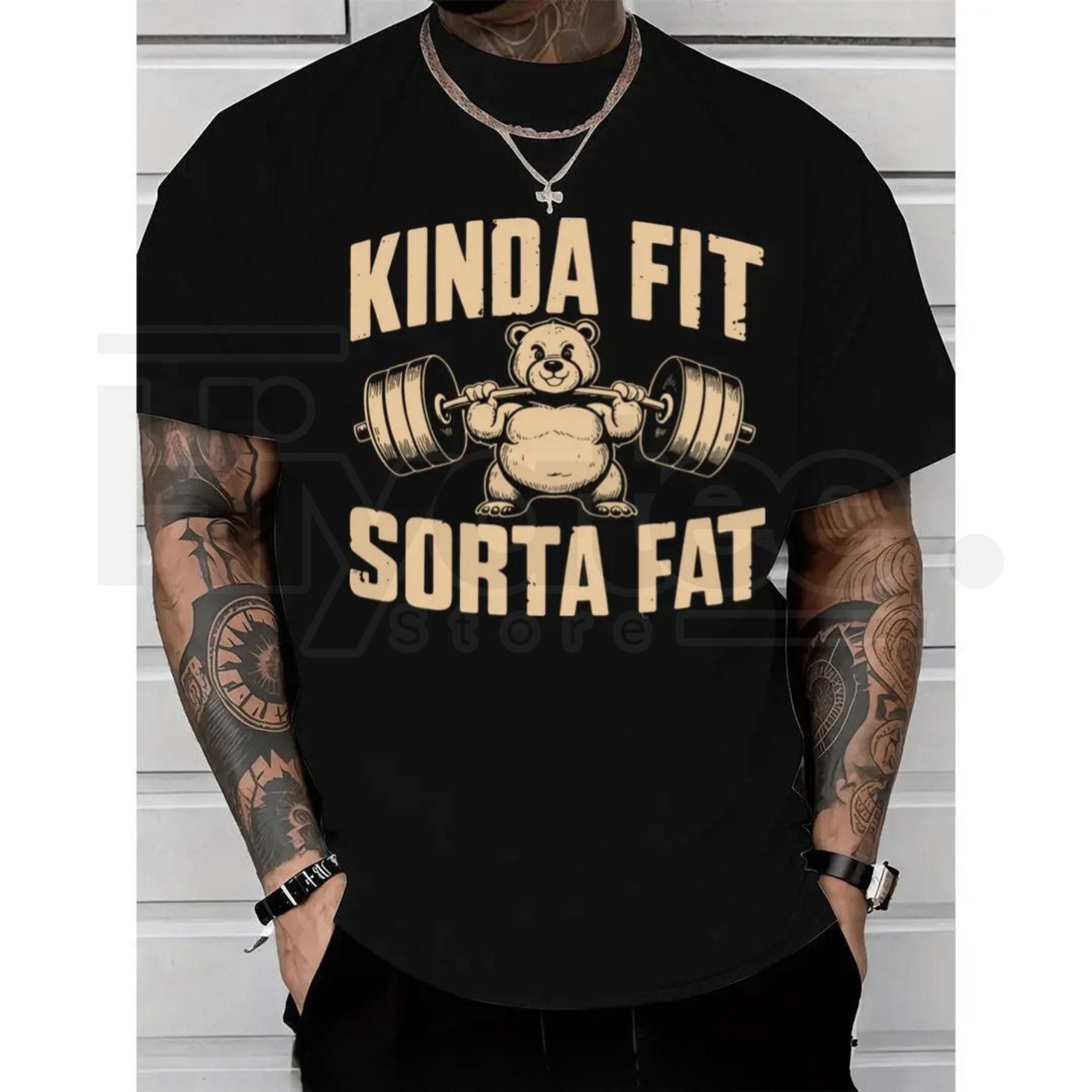 Funny Weightlifting Bear T-Shirt – 100% Cotton Heavyweight Oversized Gym Shirt