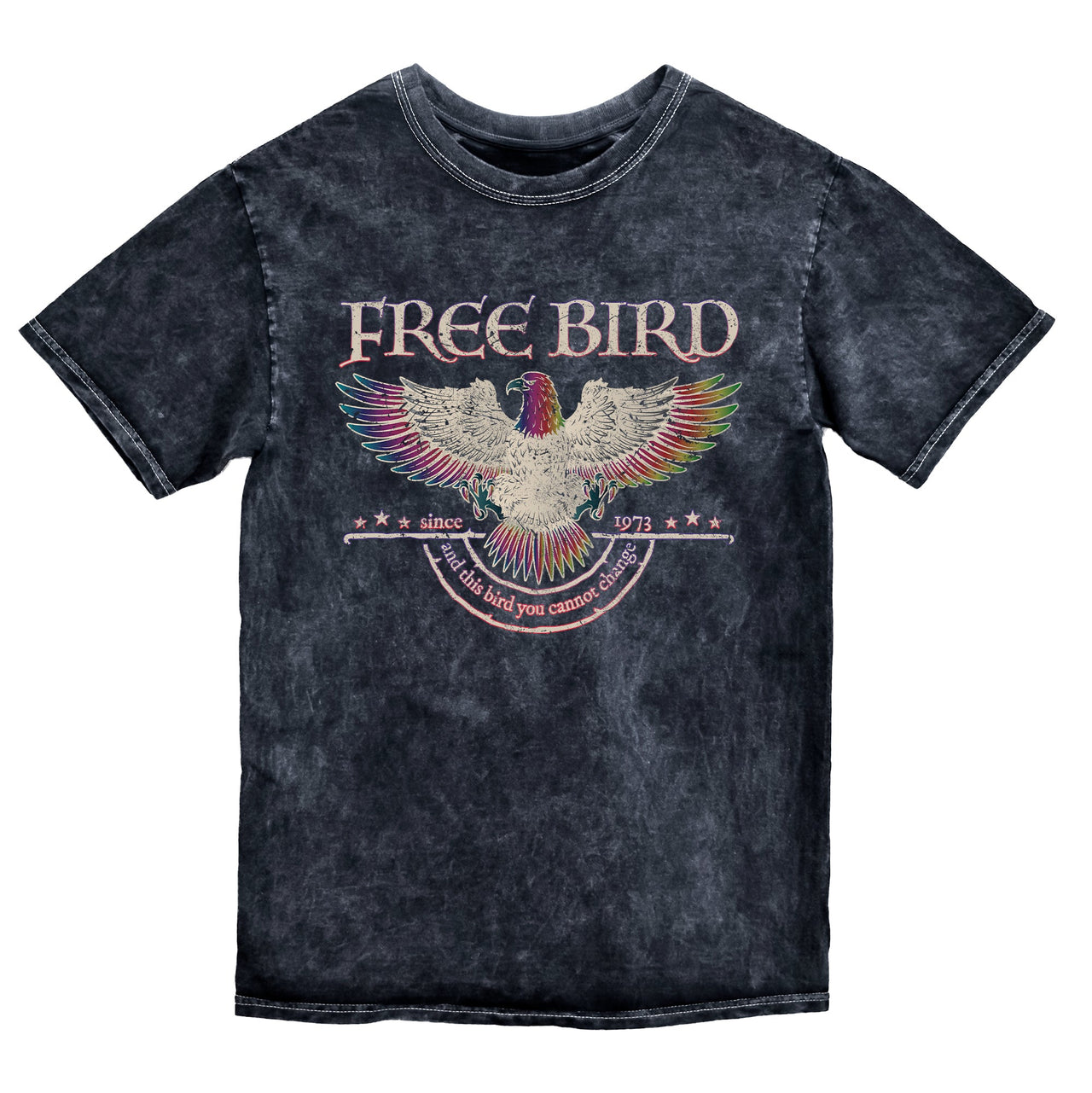 Free Bird Vintage Mineral Wash Old School Rock Band Tribute Classic Retro Style Graphic Tee