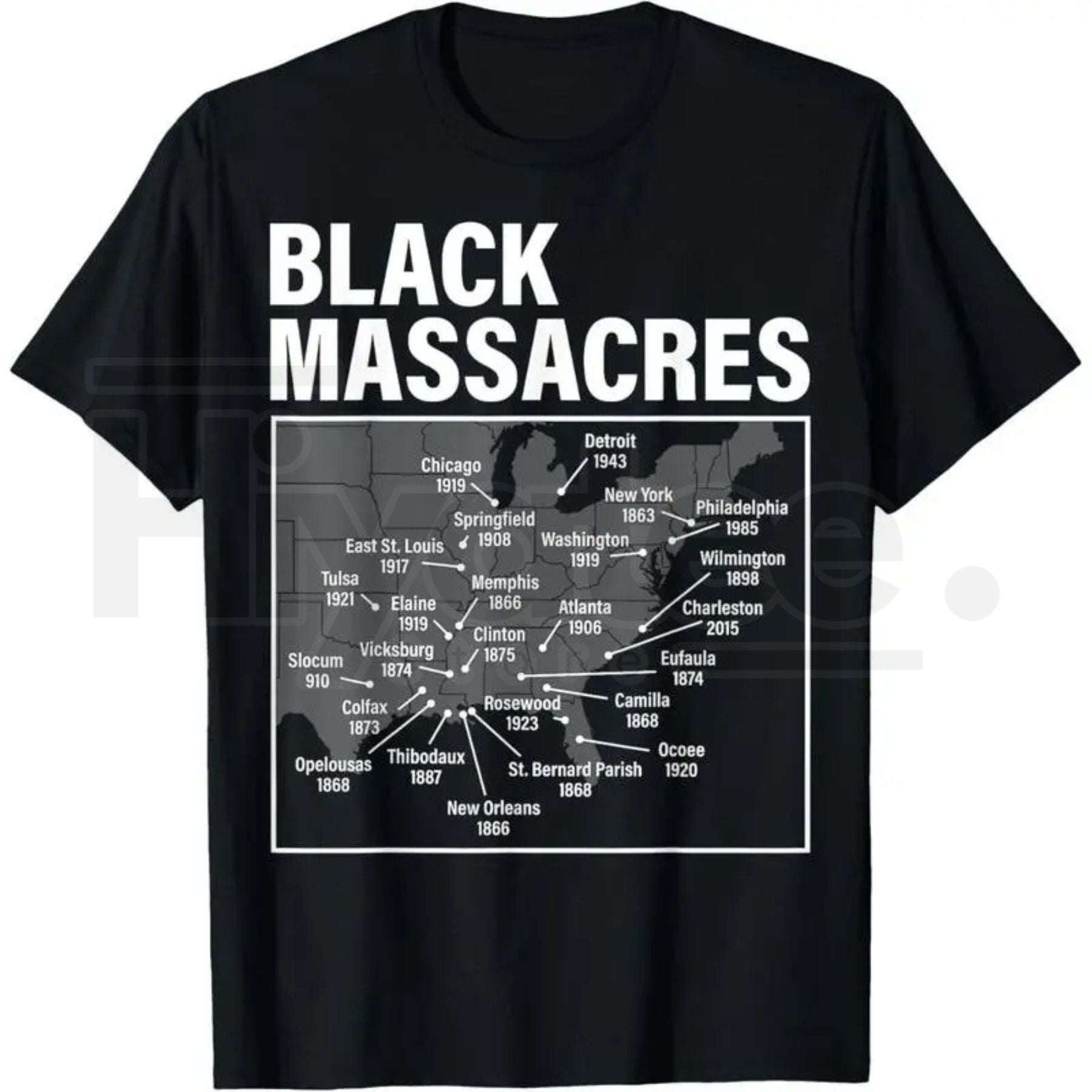 Black Massacres History Map T-Shirt – Afro-American Struggle Awareness Tee