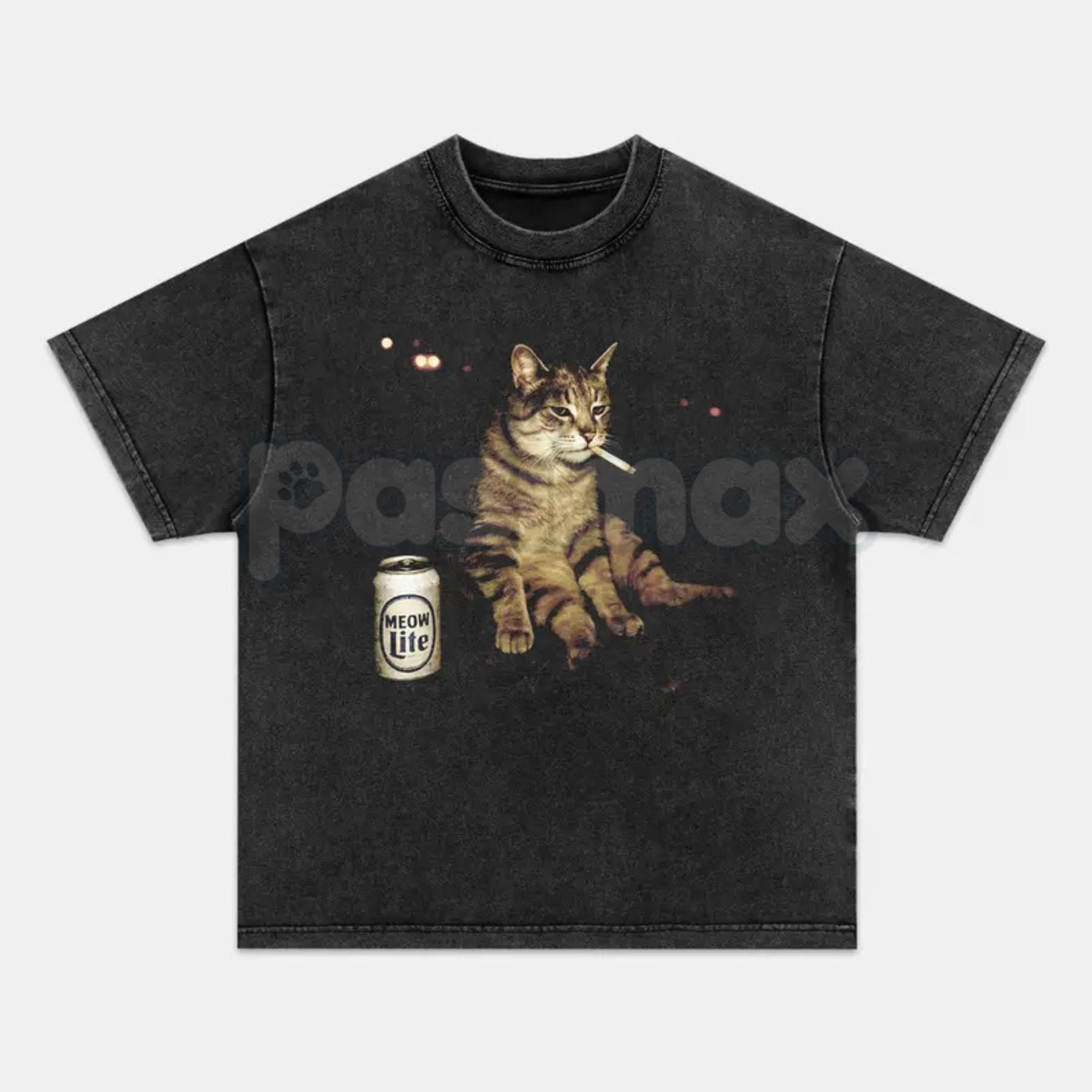 Wacky Cat Printed Design Unisex Oversized T-Shirt – Vintage Washed Graphic Crew Neck Tee