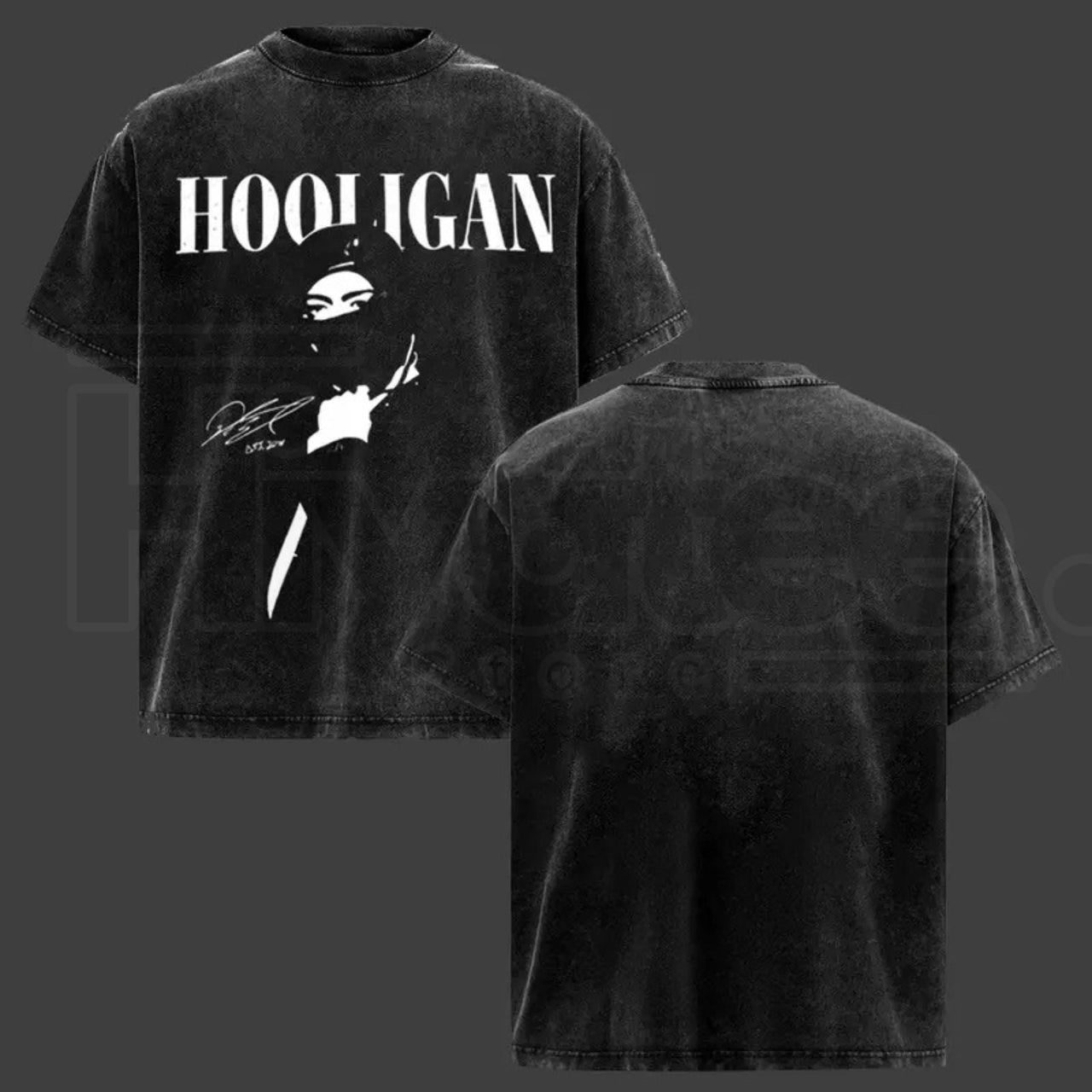 Hooligan Graphic Vintage Washed T-Shirt – Dark Streetwear K-Pop Inspired Oversized Tee