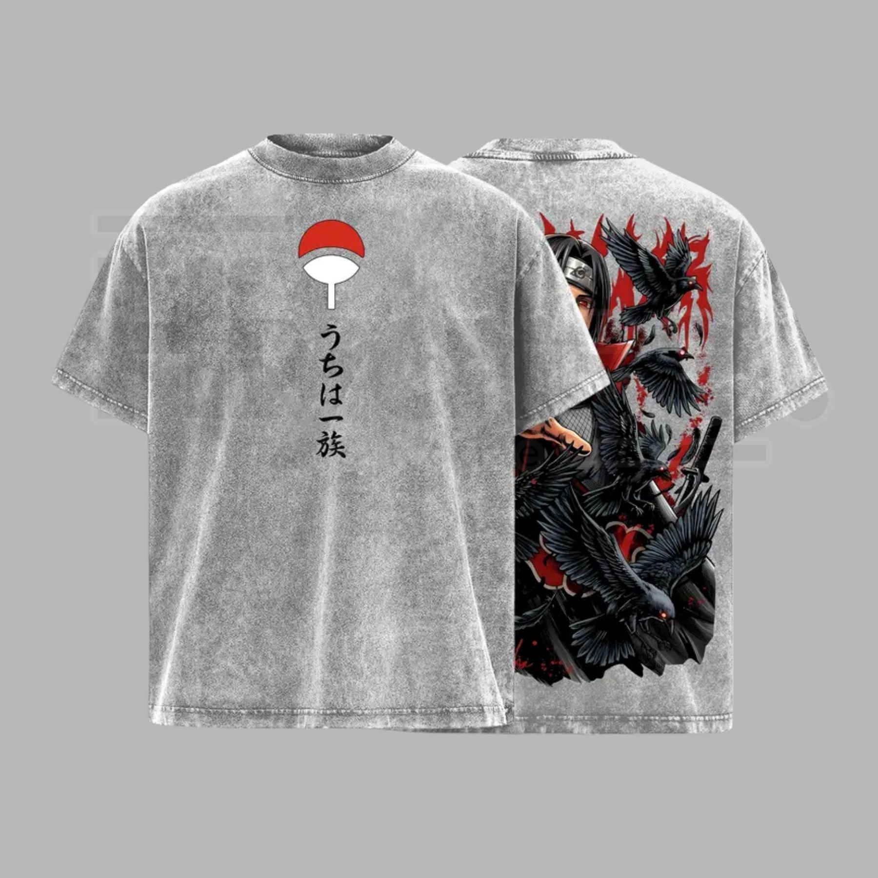 Uchiha Clan Slayer Vintage Washed T-Shirt – Dark Ninja Illusion Oversized Graphic Tee