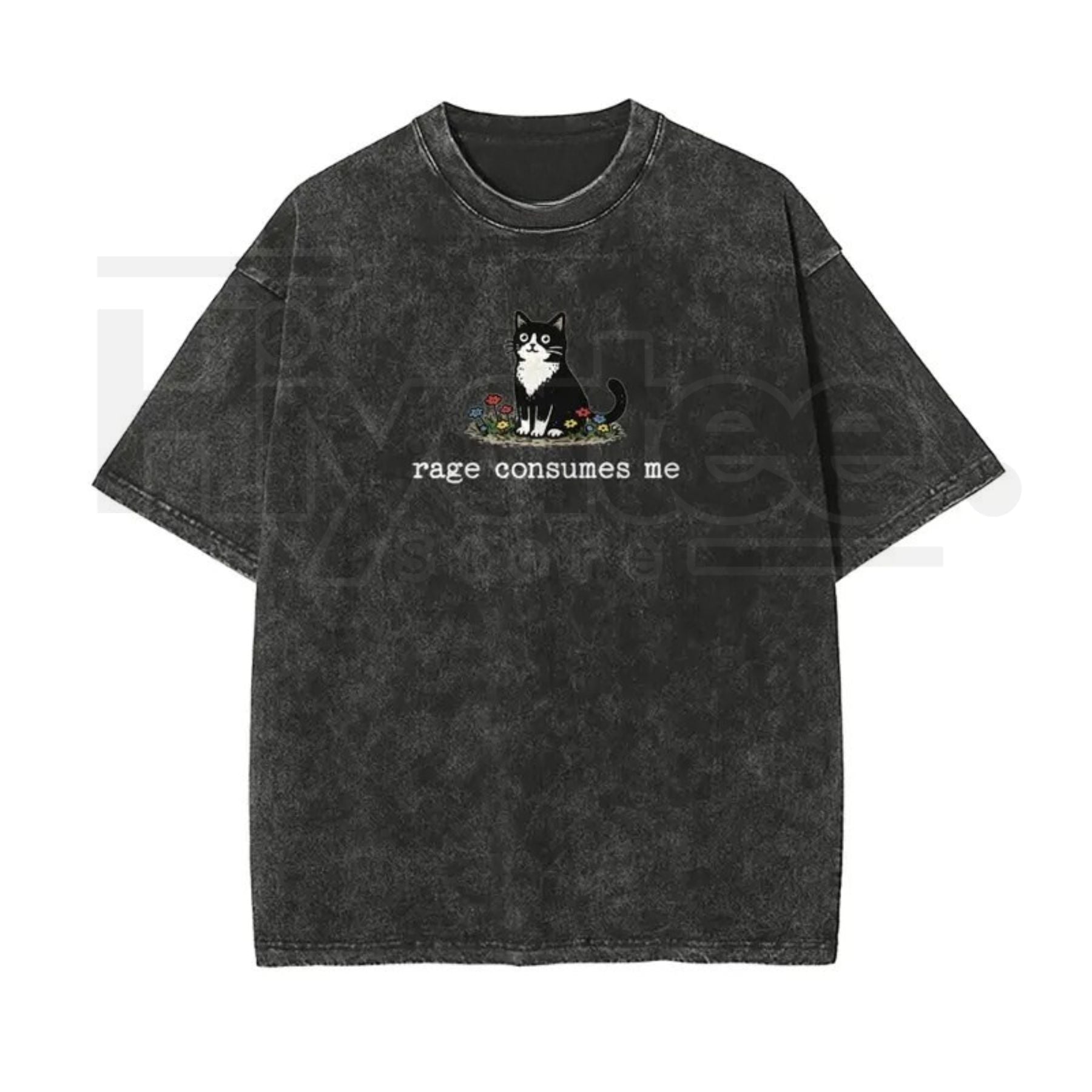 Funny Cat Meme Vintage Washed T-Shirt – “Rage Consumes Me” Oversized Cotton Graphic Tee