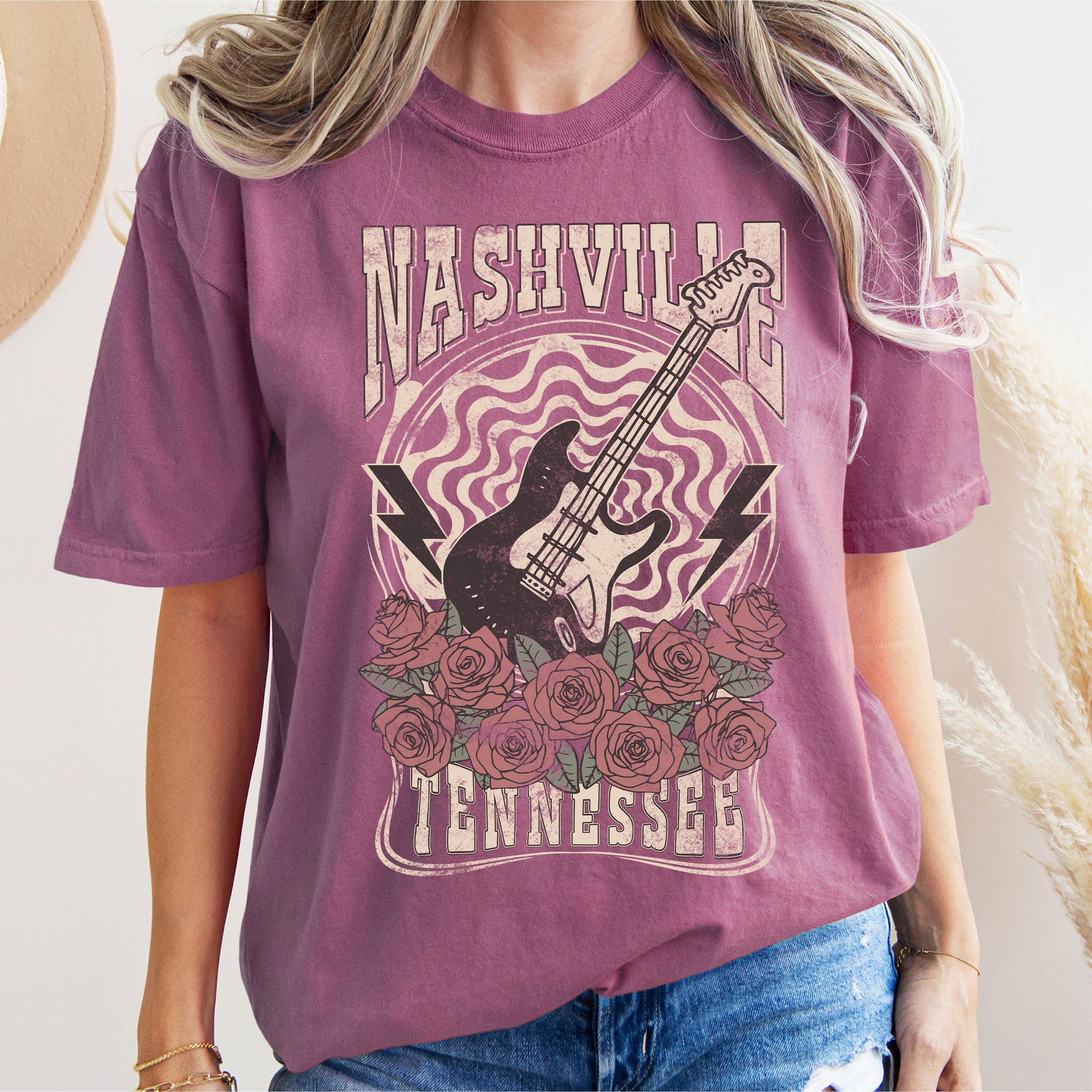 Nashville Tennessee Roses Music Lover Southern City Pride And Sound Comfort Colors Tee