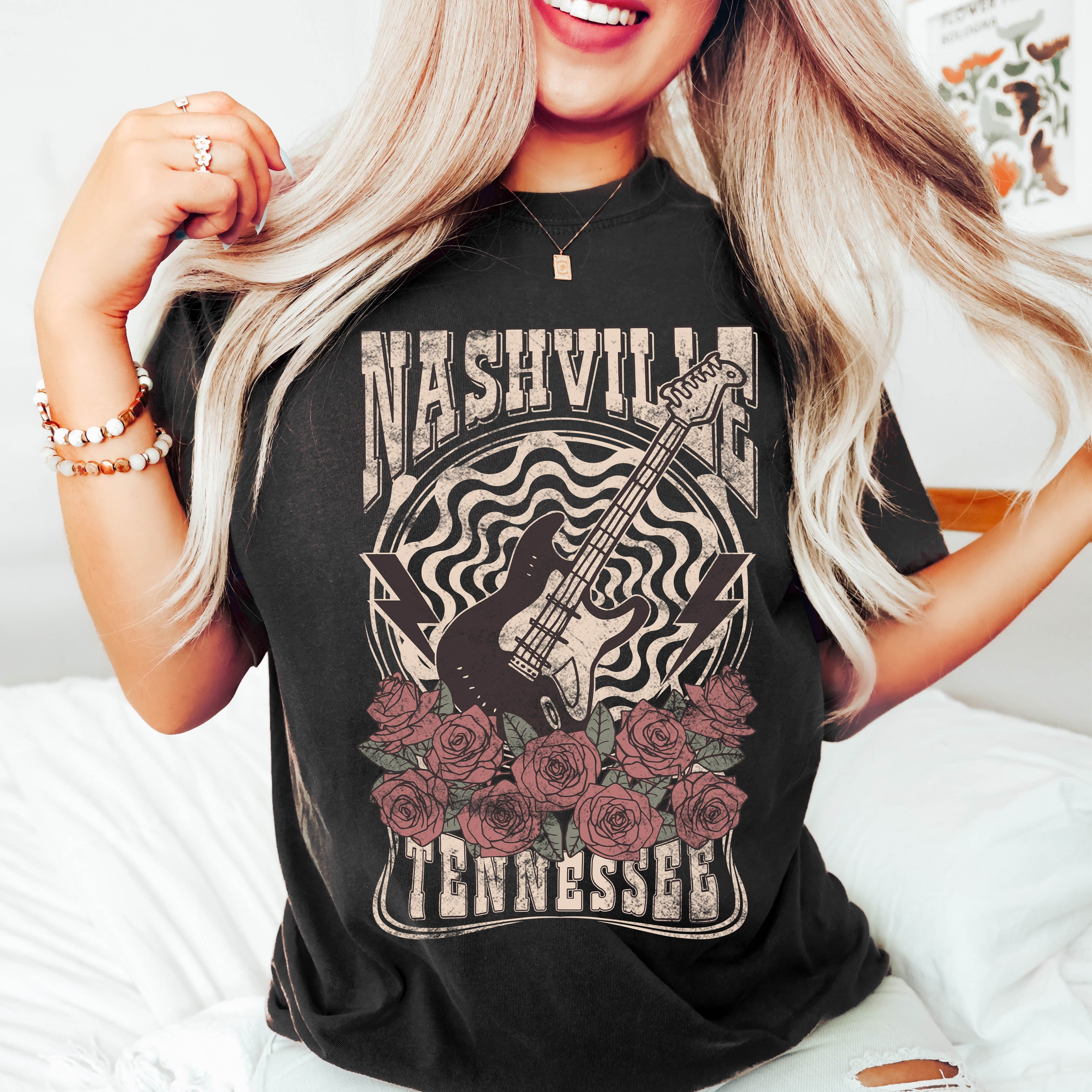Nashville Tennessee Roses Music Lover Southern City Pride And Sound Comfort Colors Tee
