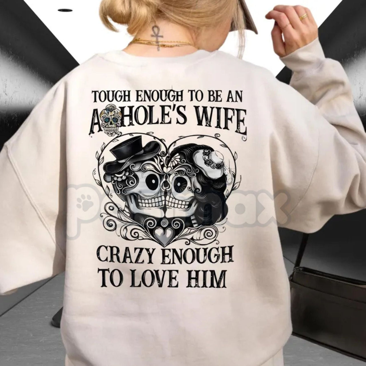 Tough Enough To Be An A*hole's Wife Sweatshirt | Funny Valentine Gift for Wife | Sarcastic Marriage Humor Crewneck | Bold Wife Valentine Pullover | Rude Humor Anniversary Gift | Wifey Graphic Jumper