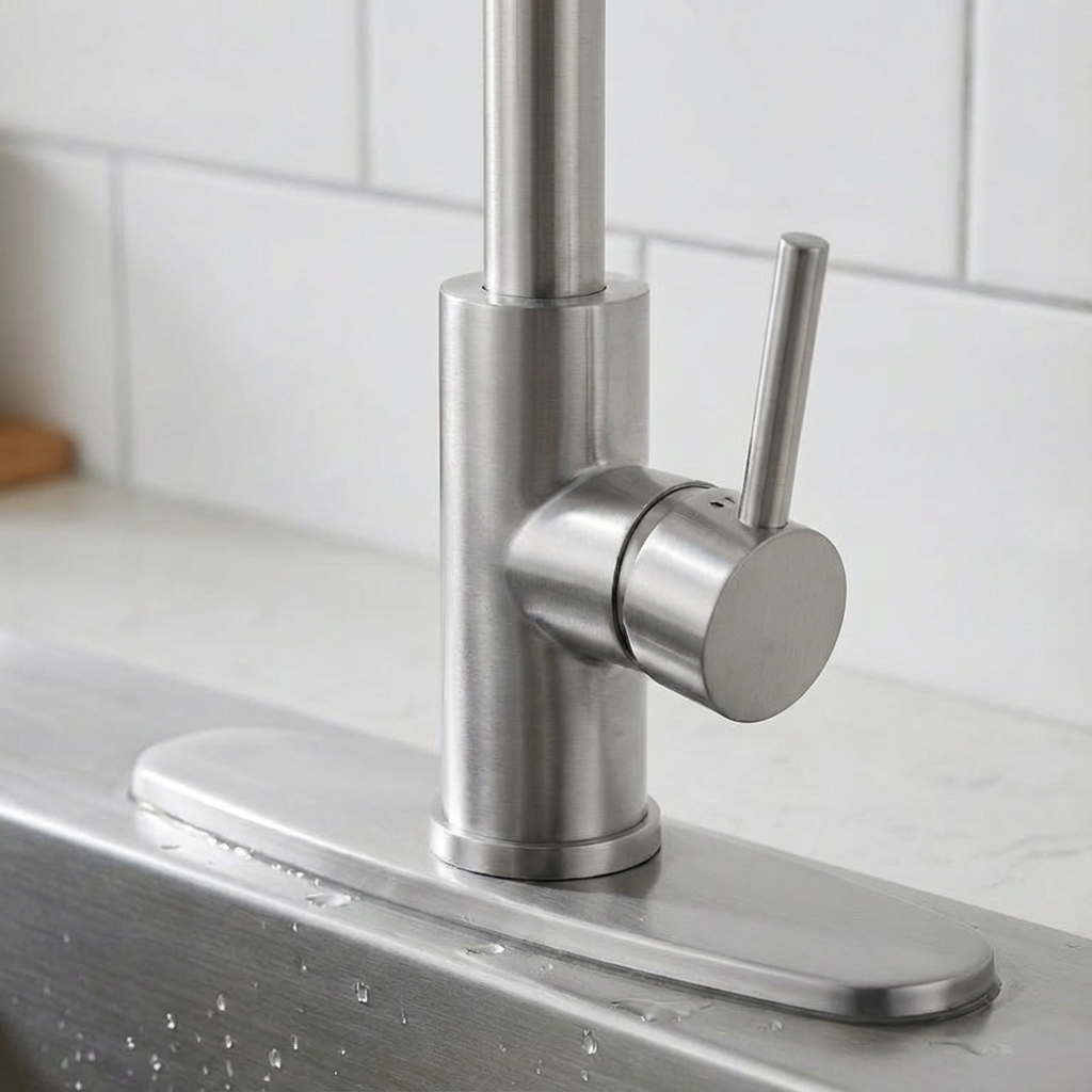 Kitchen Faucet with Pull Down Sprayer Industrial 1 Handle 1 Hole Or 3 Hole Faucet for Farmhouse Camper Laundry Utility Rv Wet Bar Sinks, Stainless Steel, Brushed Nickel